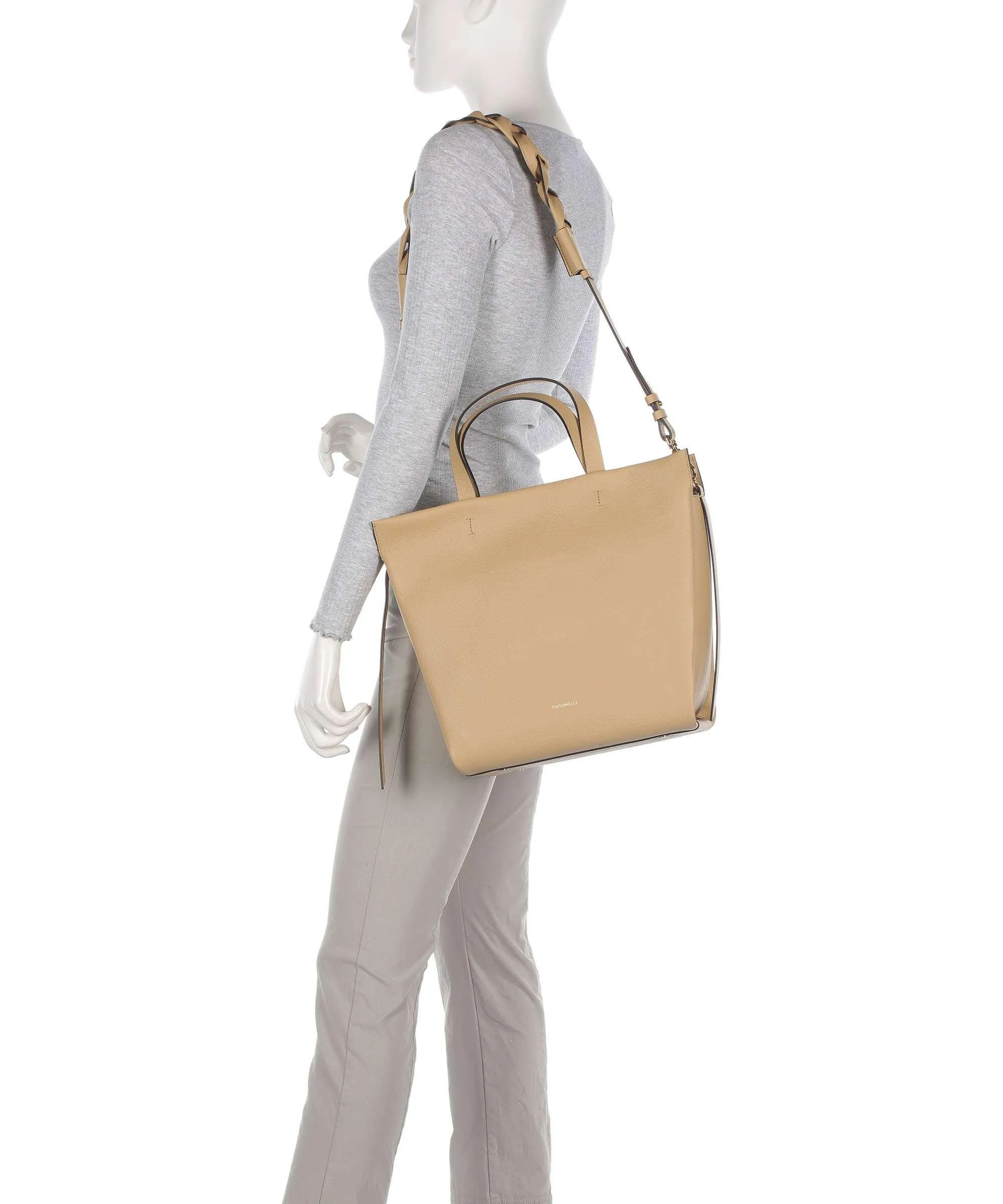  Coccinelle Boheme Grana Double Borsa a mano pelle granulata beige  