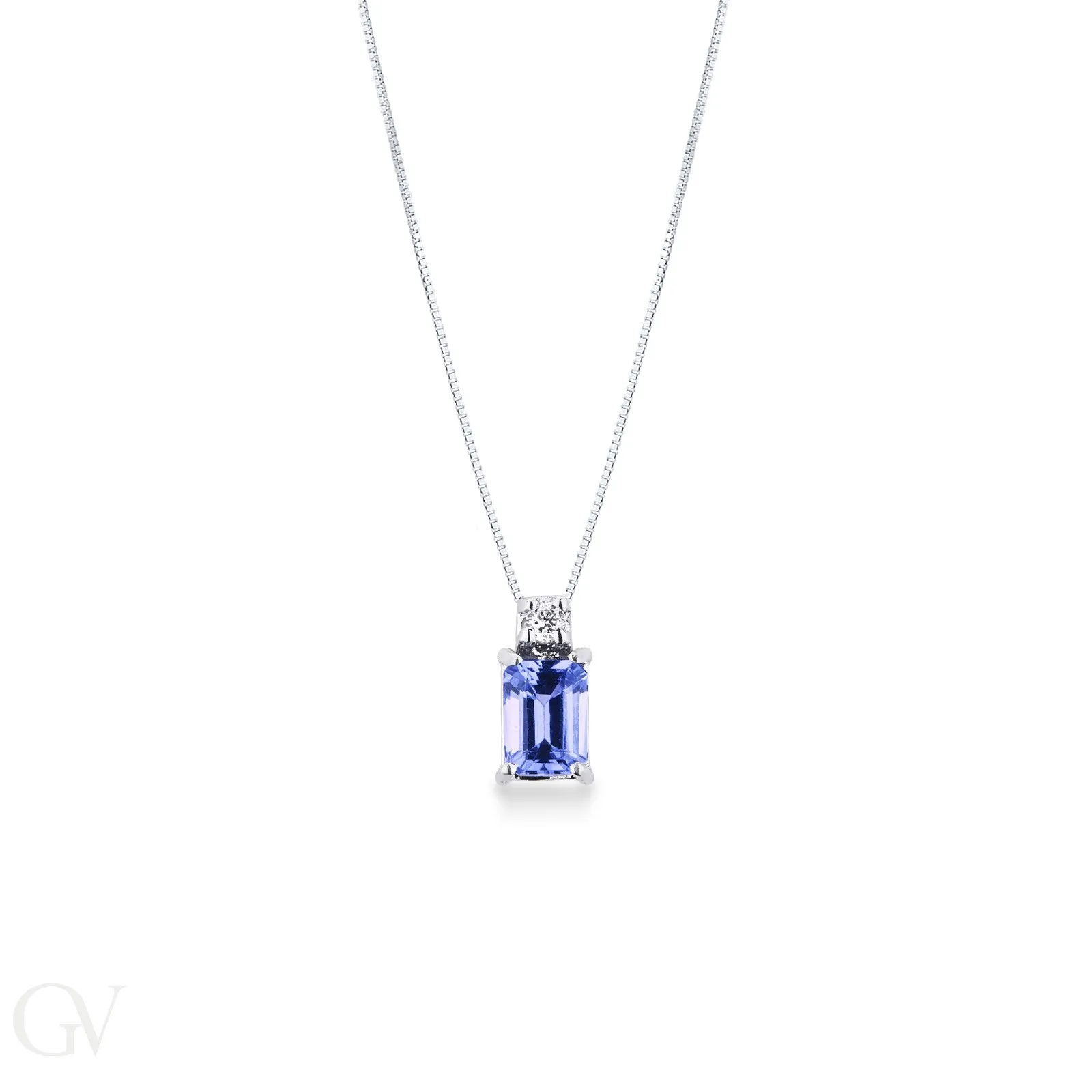 Collana con ciondolo in oro bianco 18k, tanzanite e diamante
