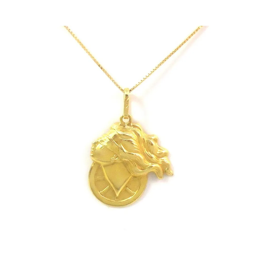 COLLANA CON CIONDOLO PORTAFORTUNA DEA BENDATA IN ORO GIALLO 18 KT