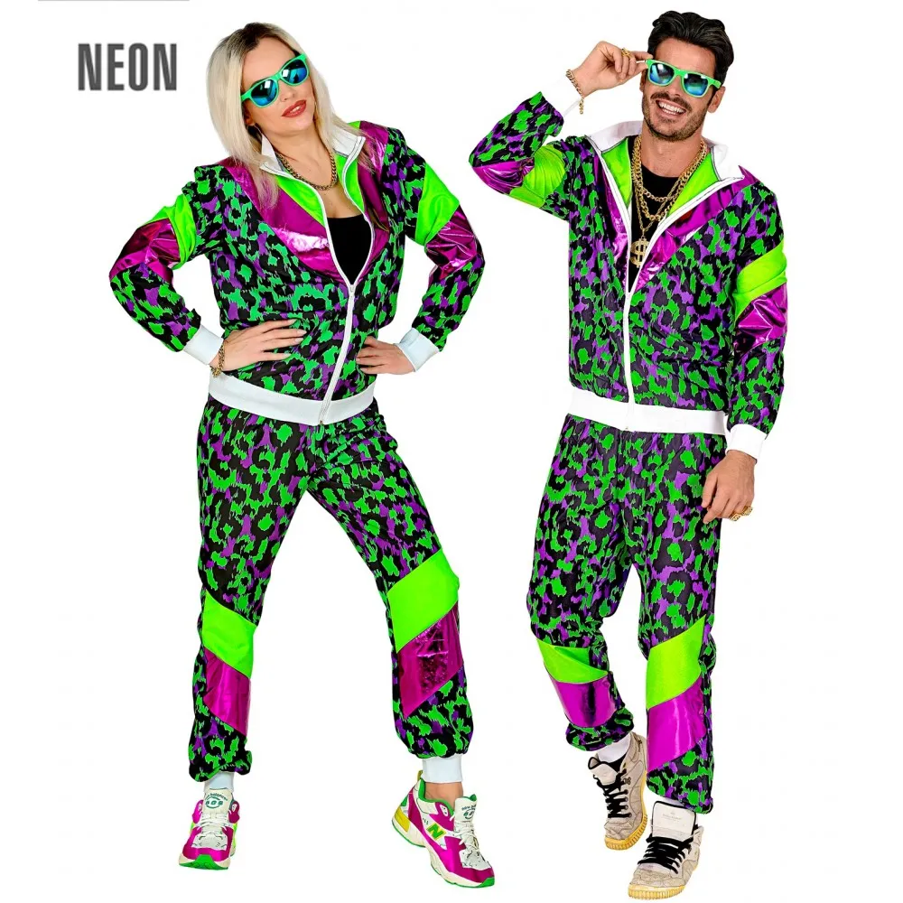 Costume Tuta Anni 80 Party Animal Fluorescente Unisex per Feste a TemaTaglia S, Adulto