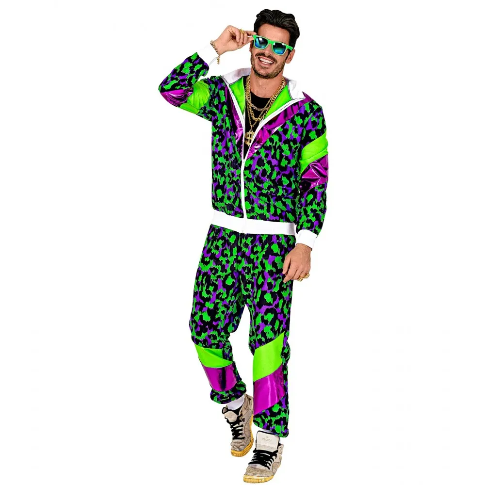 Costume Tuta Anni 80 Party Animal Fluorescente Unisex per Feste a TemaTaglia S, Adulto