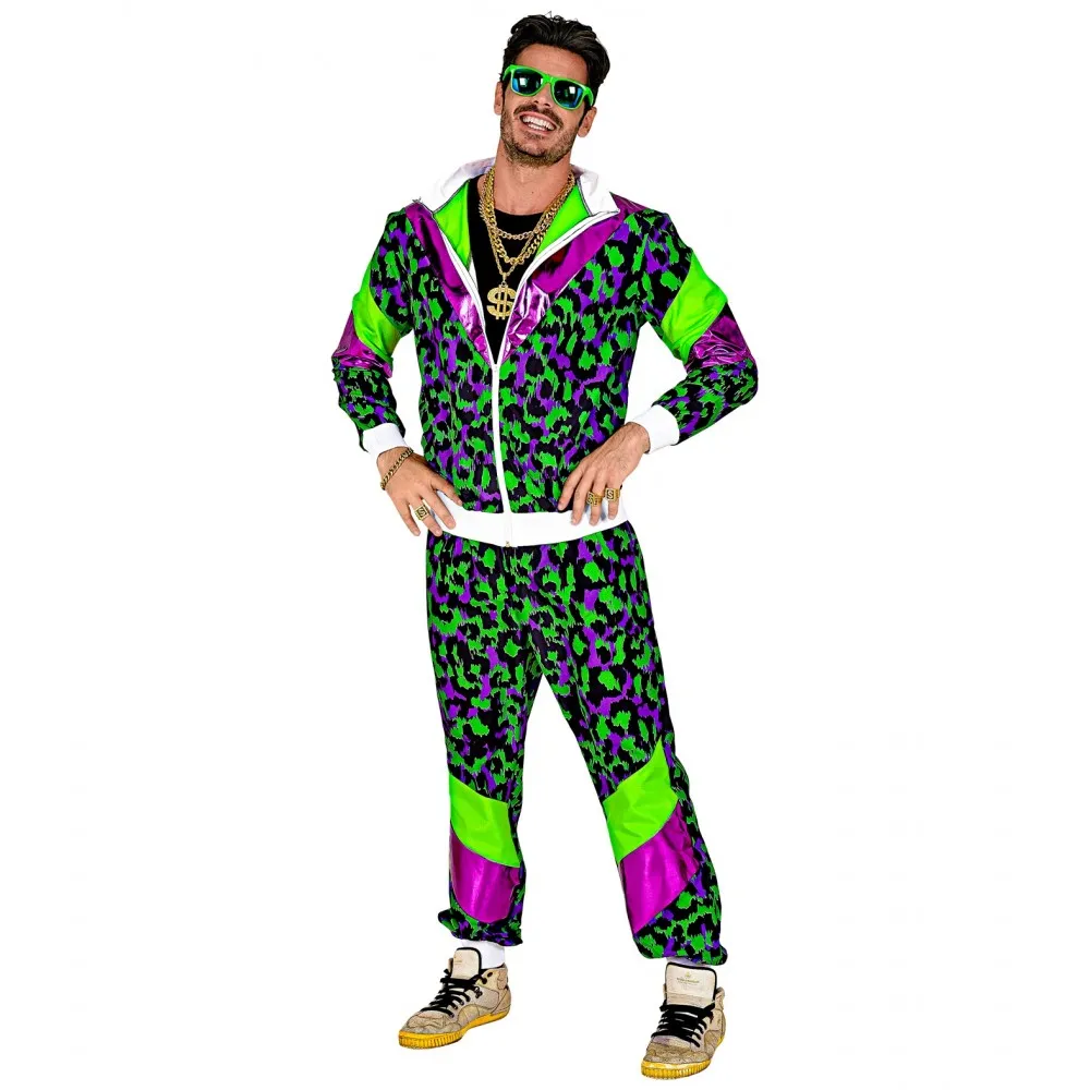 Costume Tuta Anni 80 Party Animal Fluorescente Unisex per Feste a TemaTaglia S, Adulto