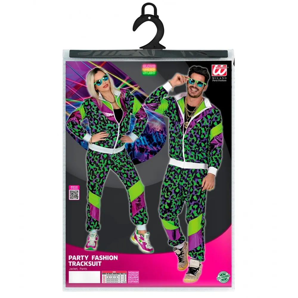 Costume Tuta Anni 80 Party Animal Fluorescente Unisex per Feste a TemaTaglia S, Adulto