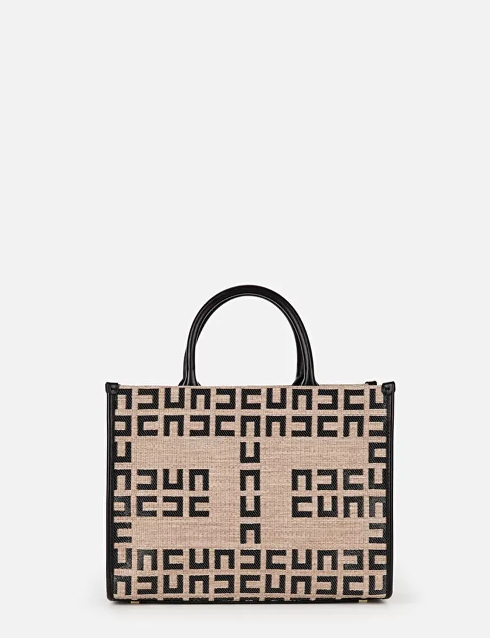 Elisabetta Franchi     Borsa Shopper piccola in rafia Tortora/Nero
