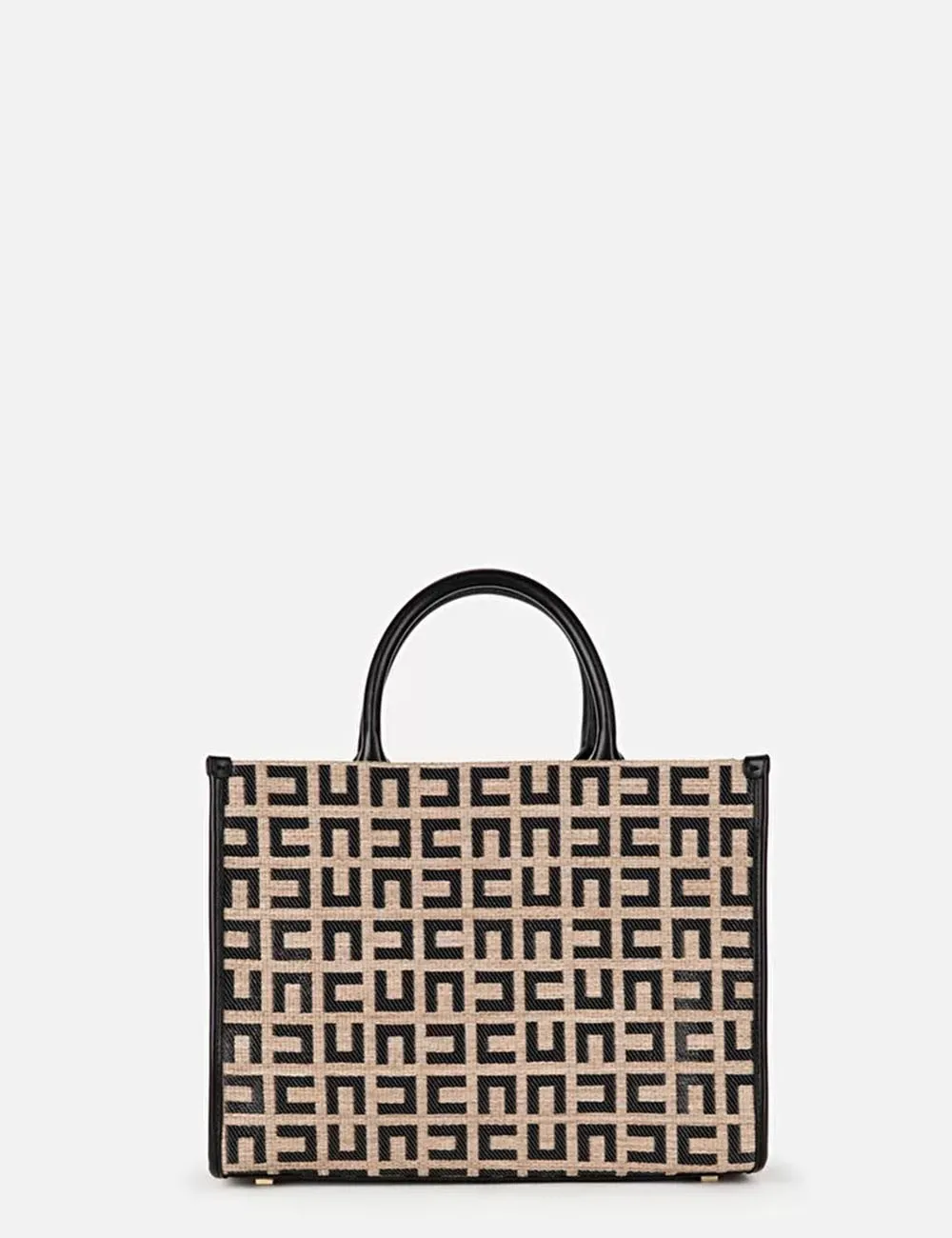 Elisabetta Franchi     Borsa Shopper piccola in rafia Tortora/Nero
