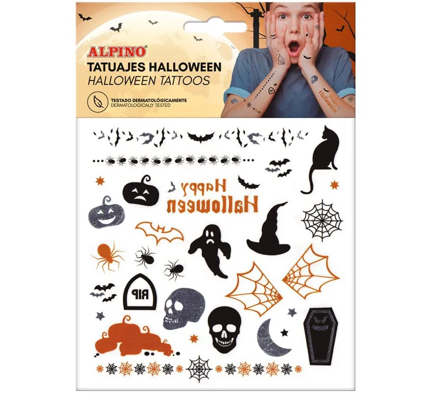 Foglio di tatuaggi temporanei per Halloween in disegni assortiti