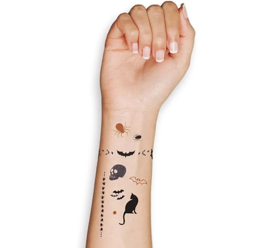 Foglio di tatuaggi temporanei per Halloween in disegni assortiti