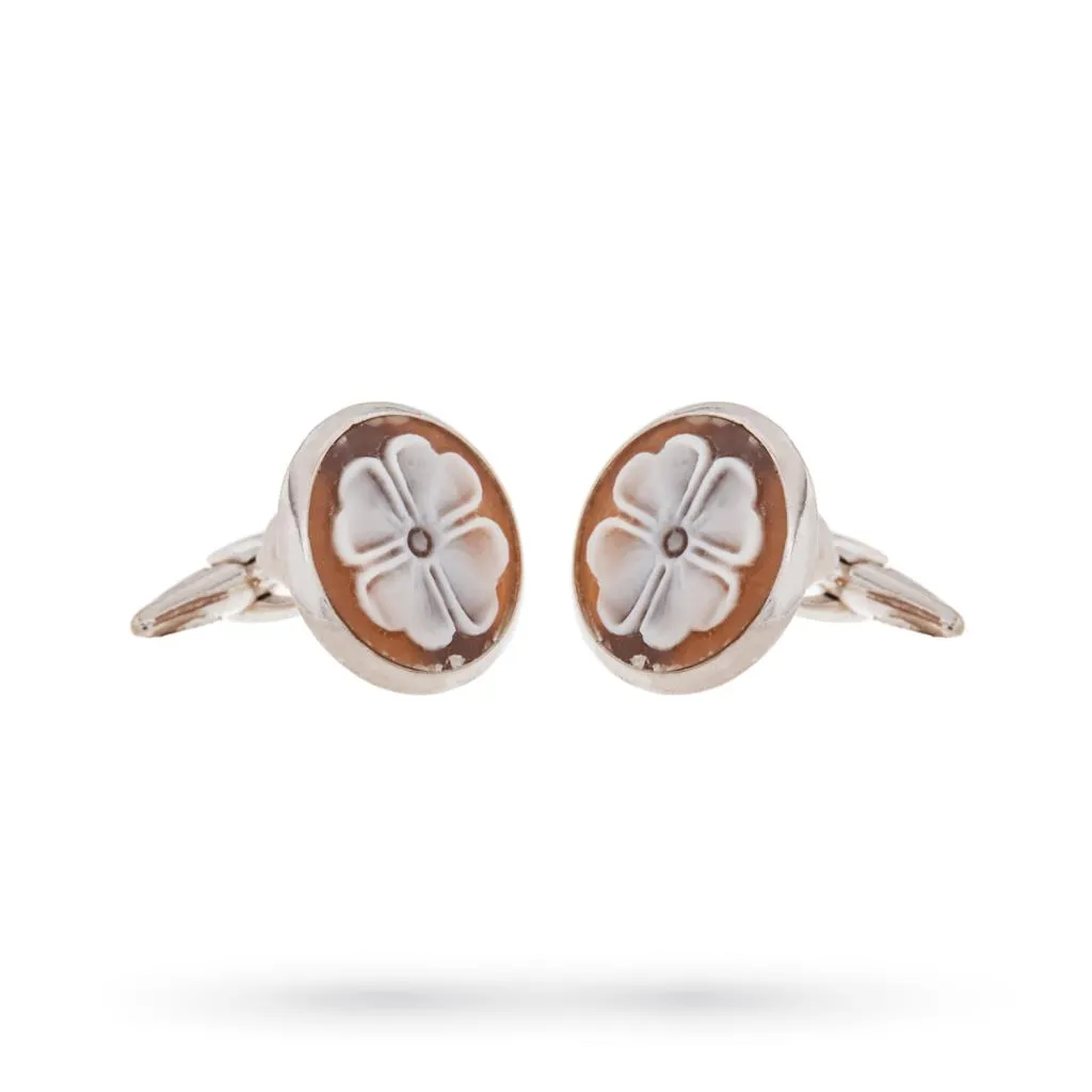 Gemelli per camicia argento cameo quadrifoglio