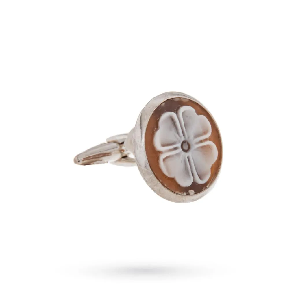 Gemelli per camicia argento cameo quadrifoglio