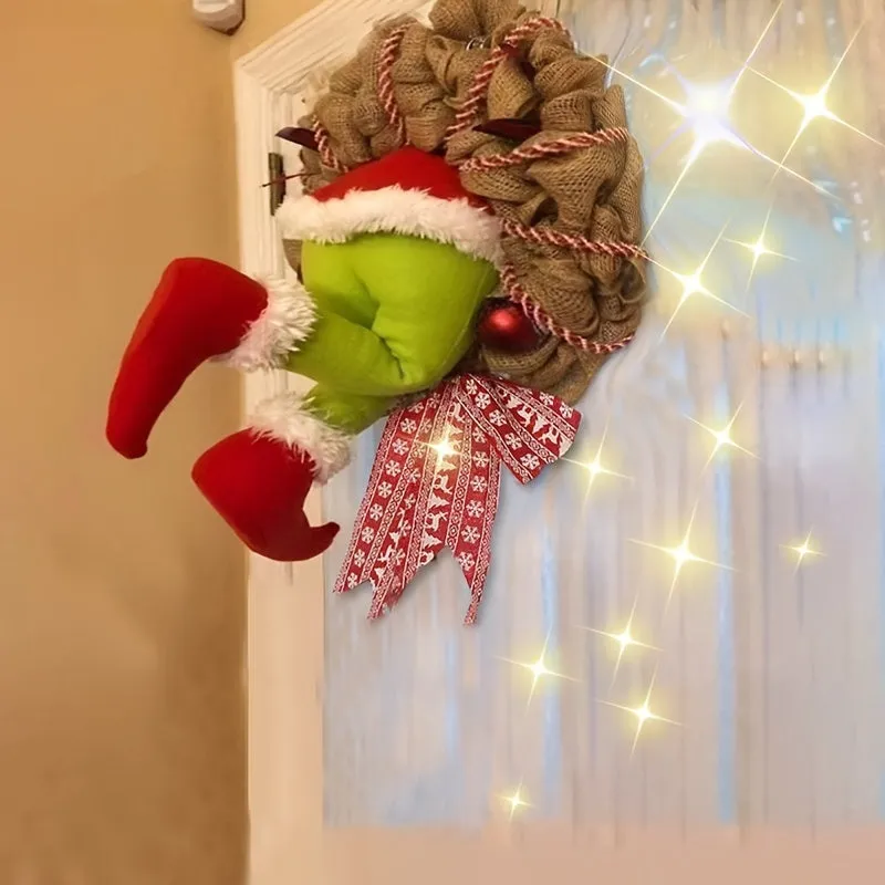 Ghirlanda di Natale da ladro Decorazione per la porta d'ingresso Decorazione per riunioni di famiglia Parete per finestra Ghirla