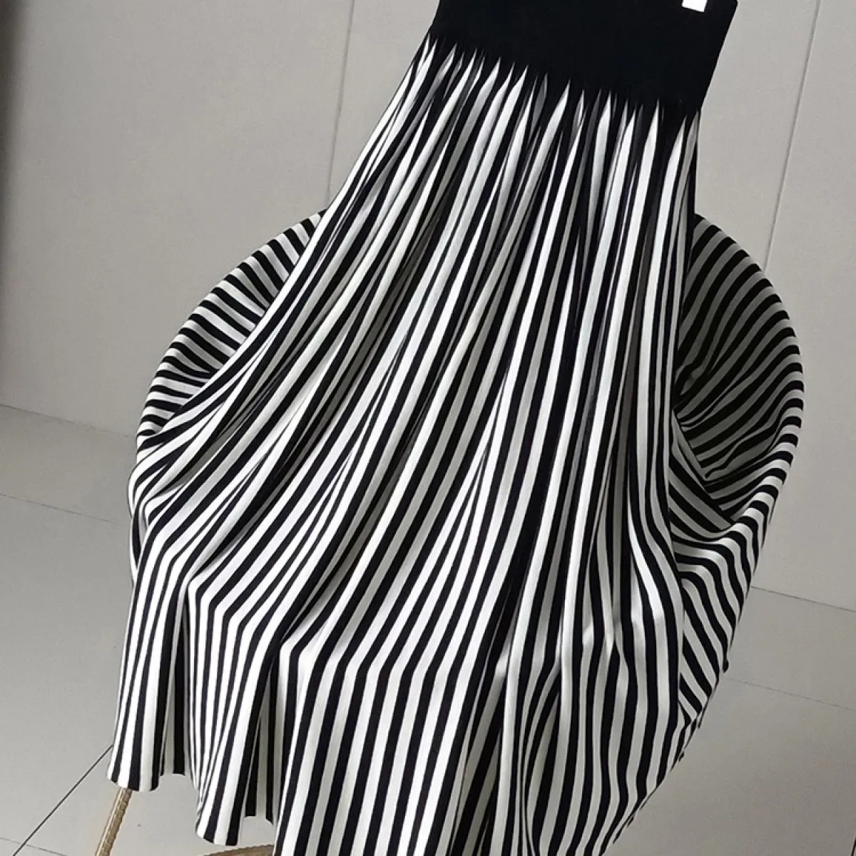 Gonna lunga lavorata a maglia con motivo a righe vintage da donna, ampia vita alta, misto lana, gonne a linea alta, regalo di Na