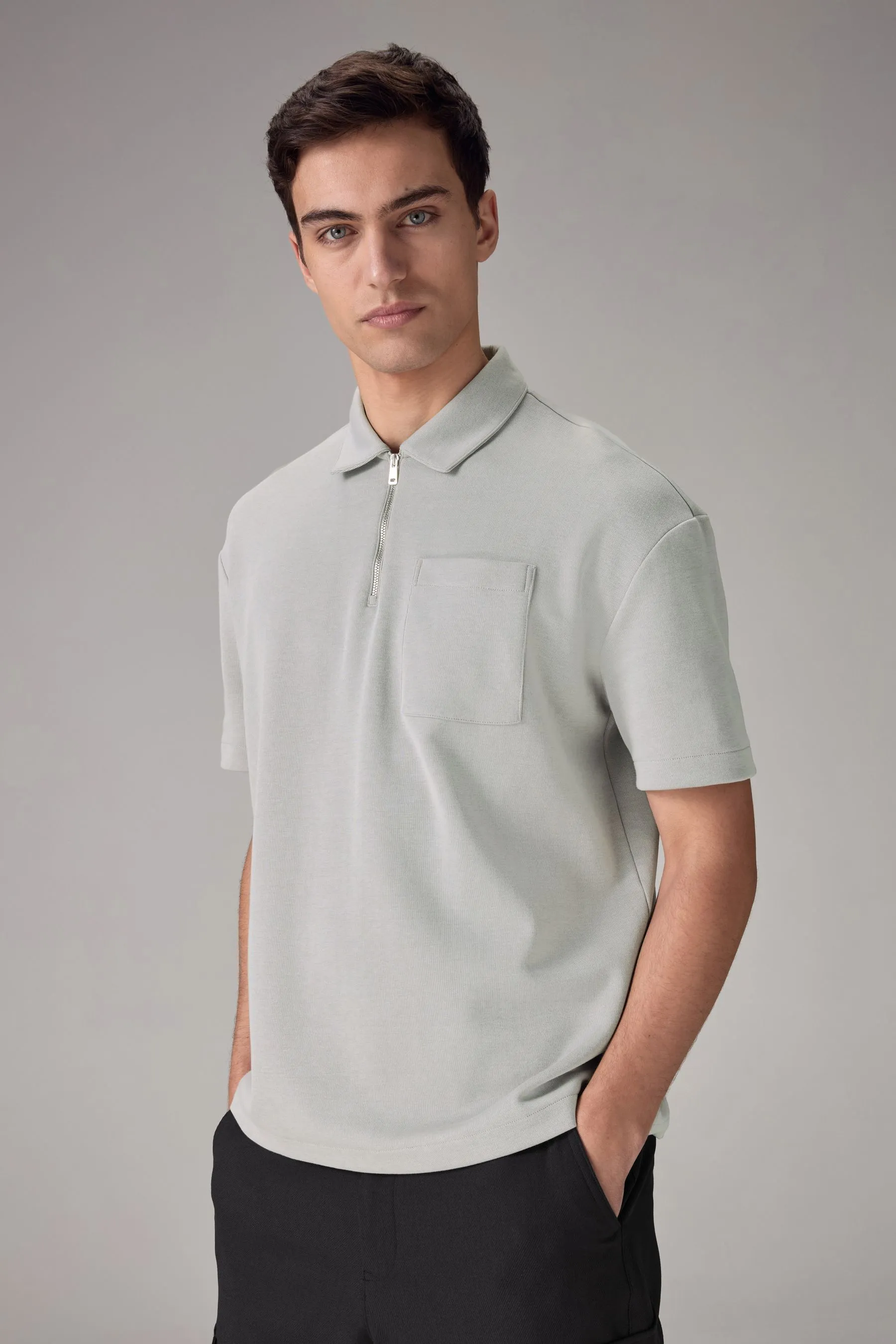 Grigio  - Polo pesante con Con zip