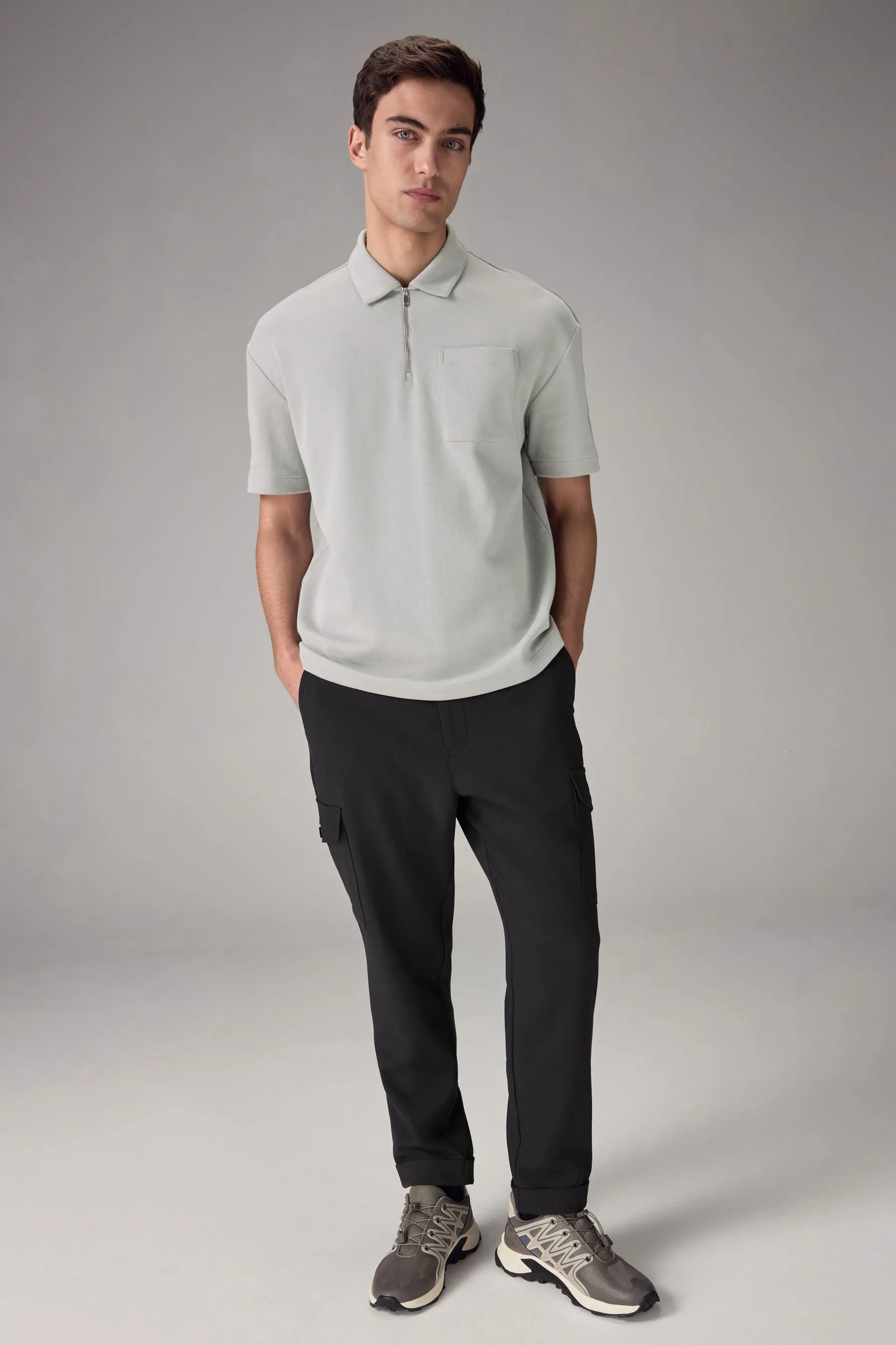 Grigio  - Polo pesante con Con zip