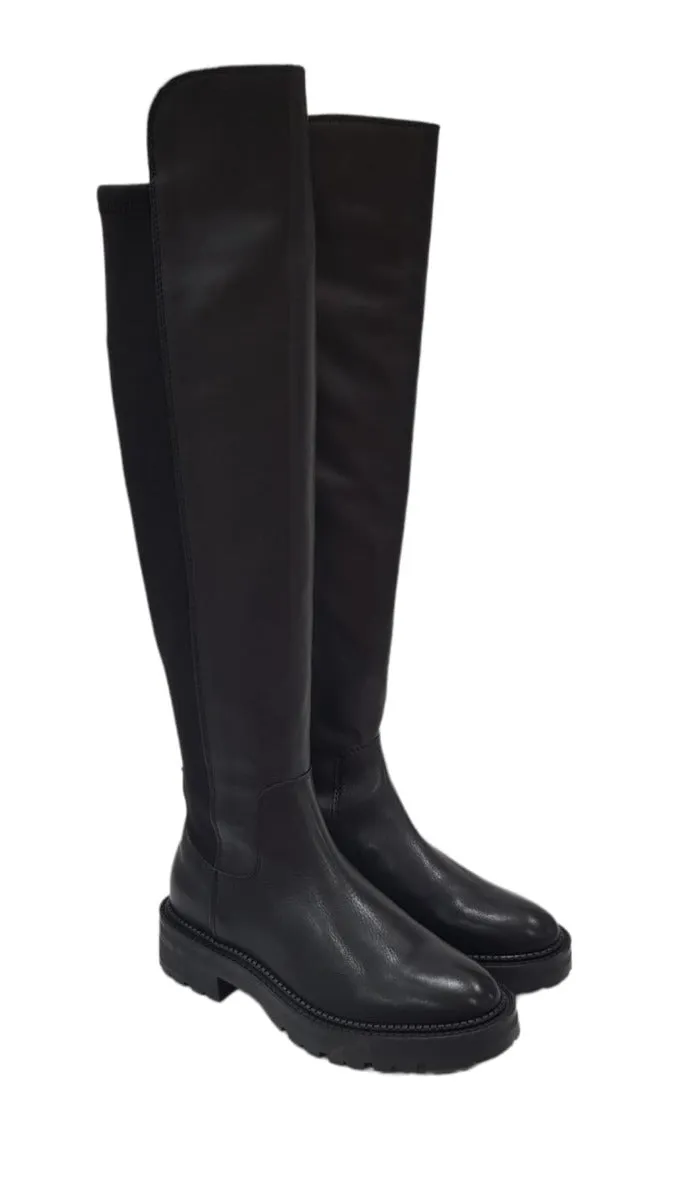 Guess stivale alto sopra il ginocchio tacco alto 4 cm. pelle e tessuto elasticizzato Blak Black rif.G670