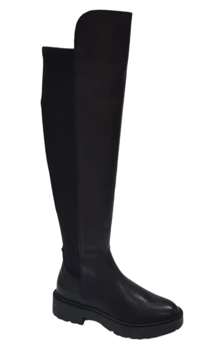 Guess stivale alto sopra il ginocchio tacco alto 4 cm. pelle e tessuto elasticizzato Blak Black rif.G670