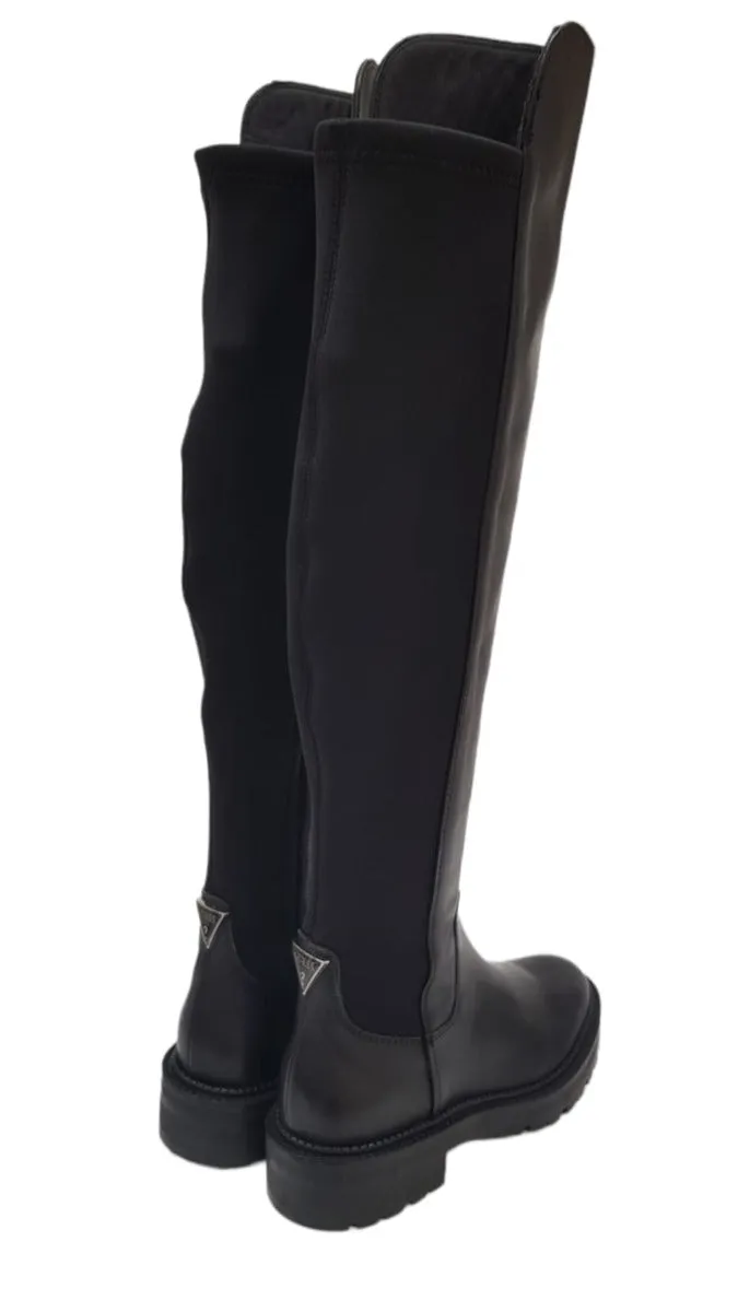 Guess stivale alto sopra il ginocchio tacco alto 4 cm. pelle e tessuto elasticizzato Blak Black rif.G670
