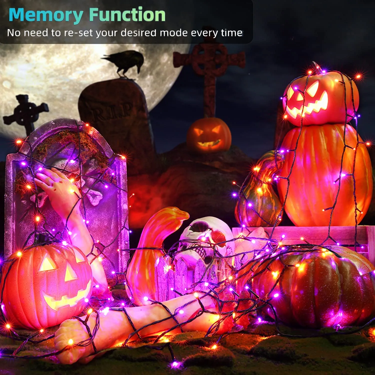 Halloween Luci Arancia+Viola - NEXVIN 25M 200LED Catena Luminosa con 8 Modalità, Funzione Timer e Memoria, Collegabile, Hallowee