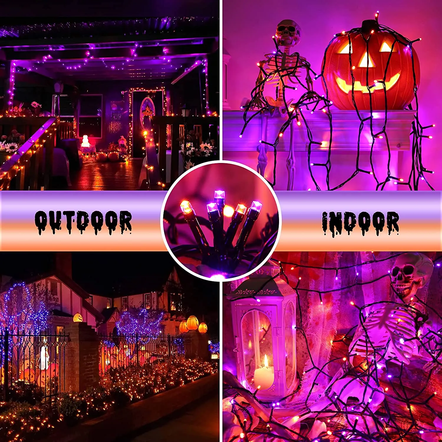 Halloween Luci Arancia+Viola - NEXVIN 25M 200LED Catena Luminosa con 8 Modalità, Funzione Timer e Memoria, Collegabile, Hallowee