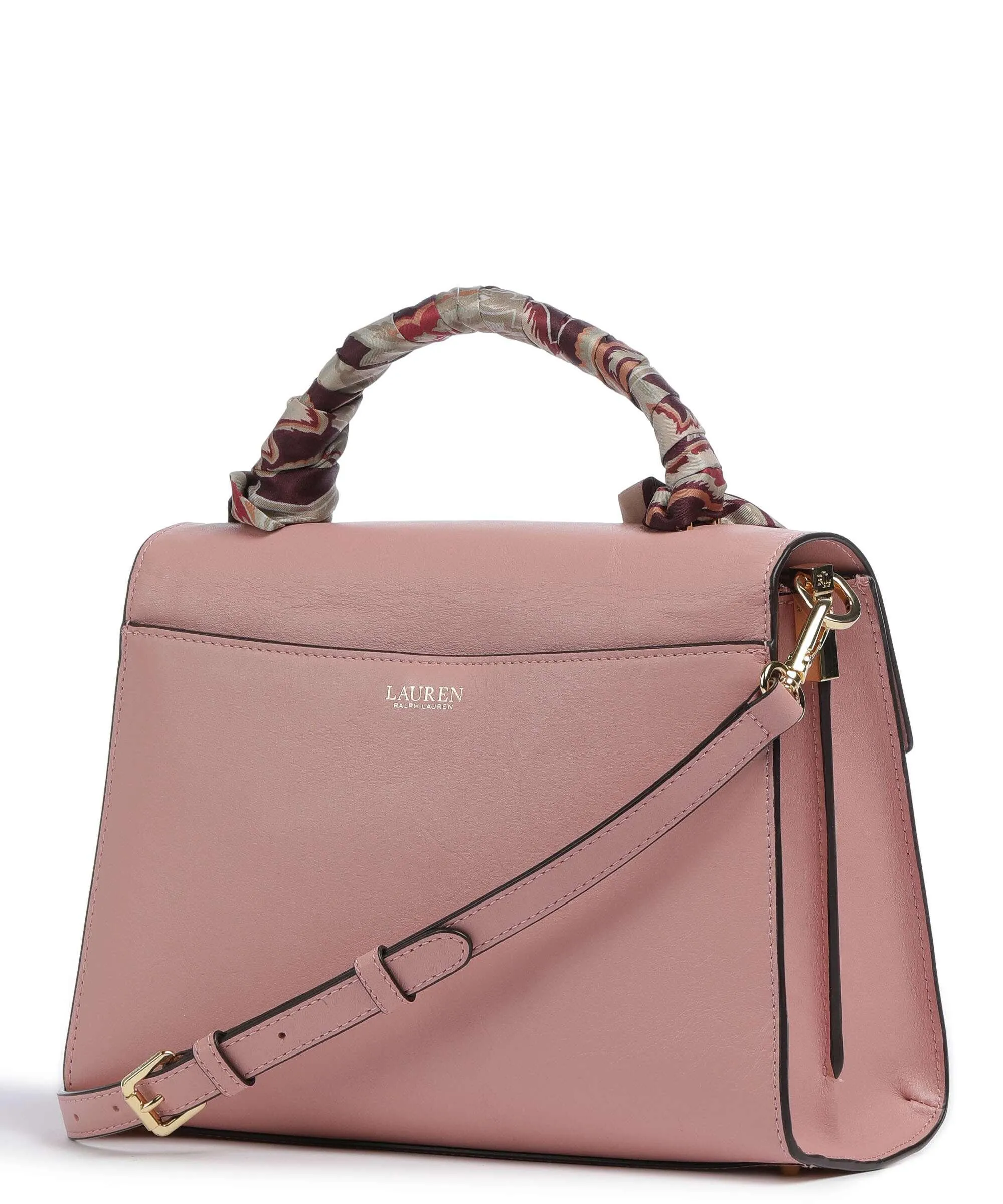  Lauren Ralph Lauren Farrah 27 Borsa a mano pelle di vacchetta finemente grana rosa  