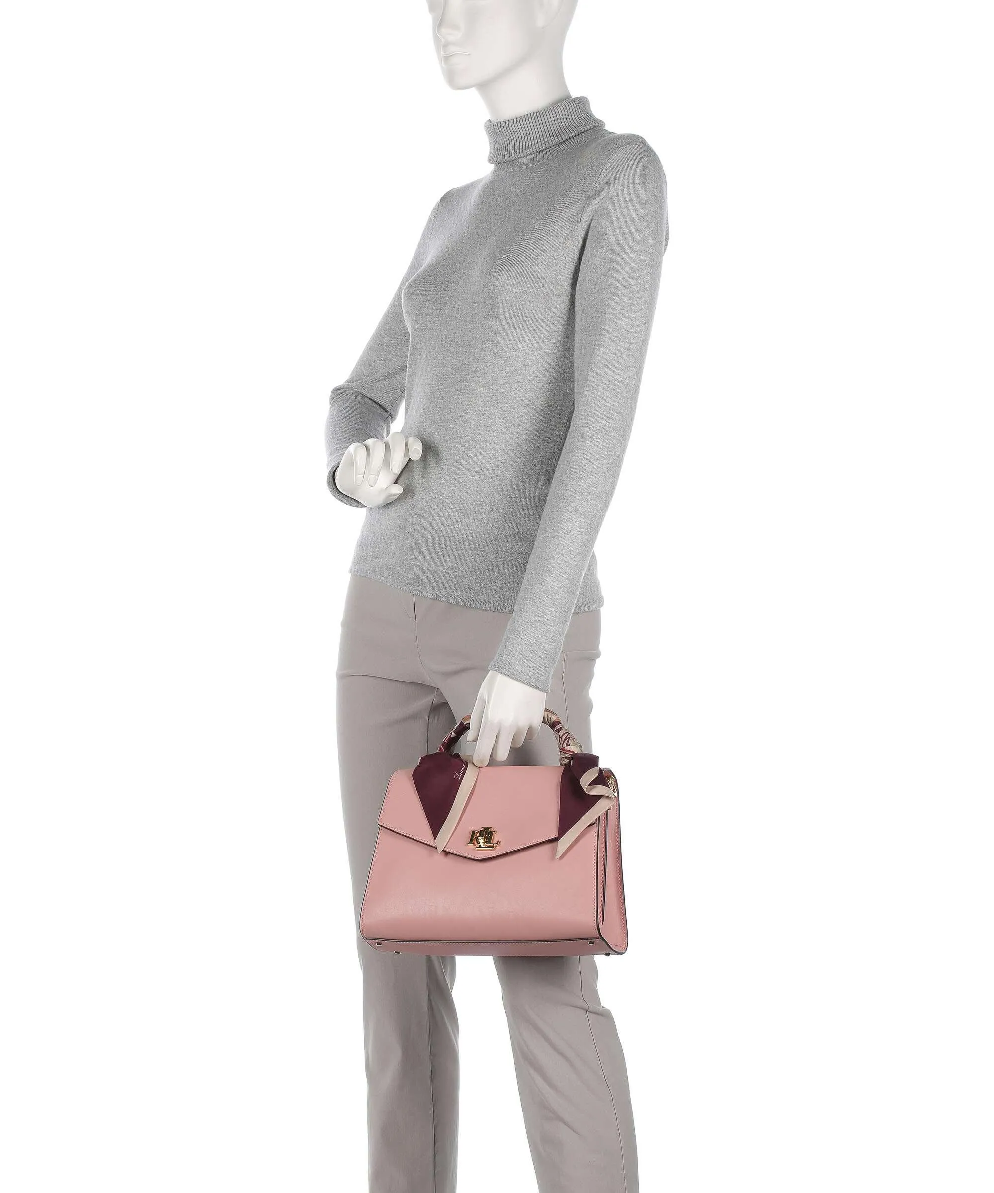  Lauren Ralph Lauren Farrah 27 Borsa a mano pelle di vacchetta finemente grana rosa  