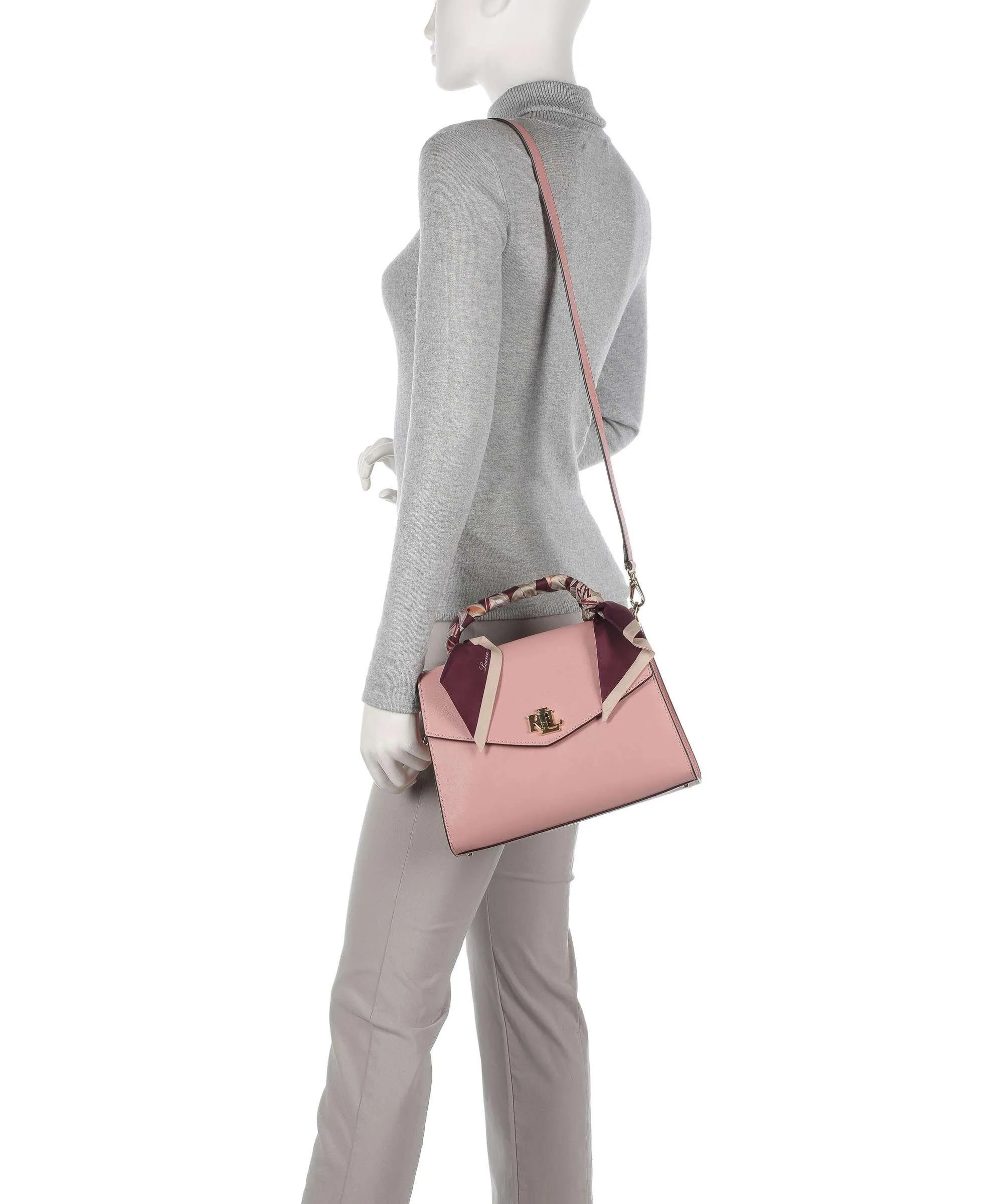  Lauren Ralph Lauren Farrah 27 Borsa a mano pelle di vacchetta finemente grana rosa  