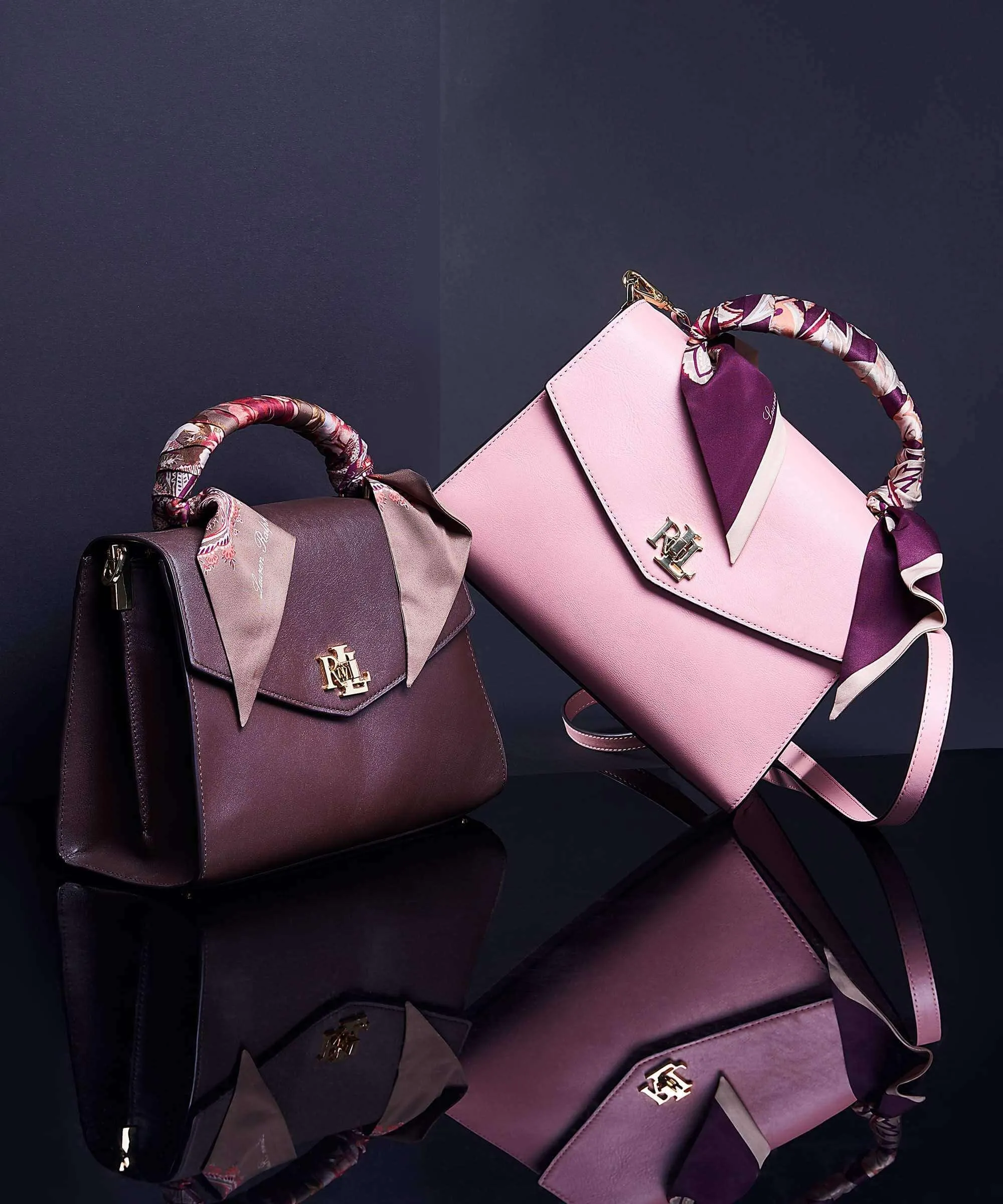  Lauren Ralph Lauren Farrah 27 Borsa a mano pelle di vacchetta finemente grana rosa  