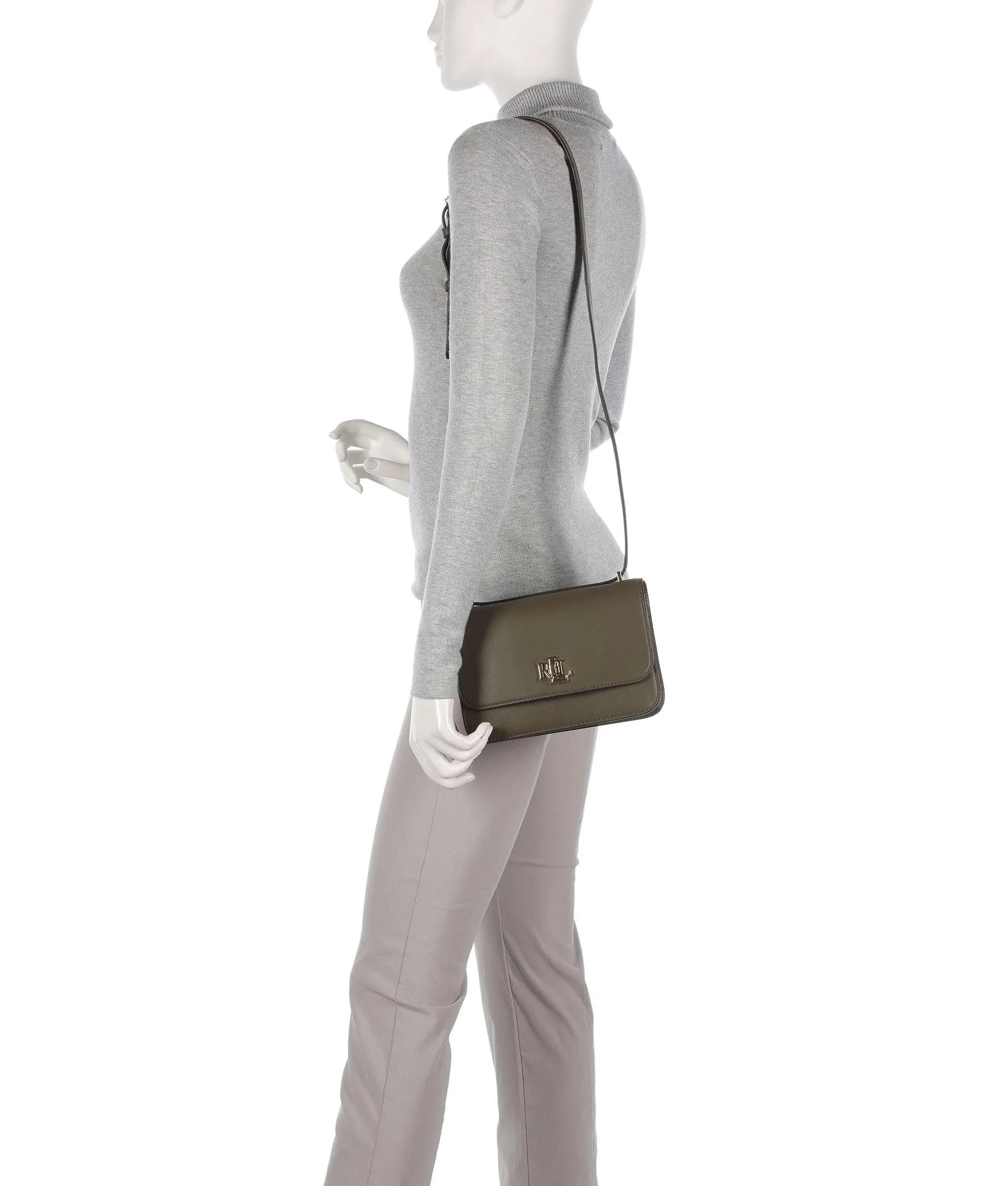  Lauren Ralph Lauren Sophee 22 Borsa a spalla pelle di vacchetta finemente grana verde-oliva  