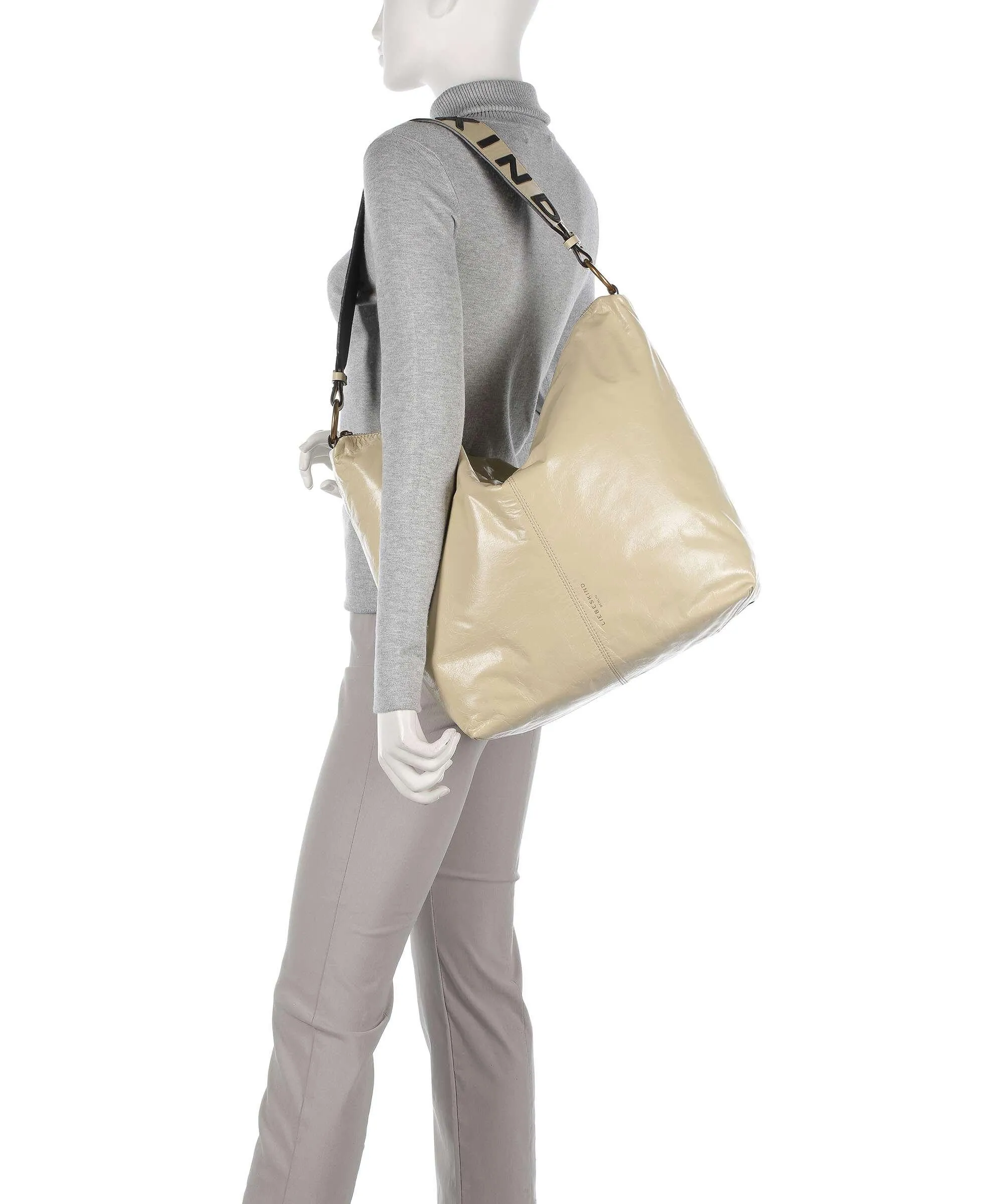  Liebeskind Aissa Paper Touch Crinkle L Borsa hobo pelle a grana fine avorio  