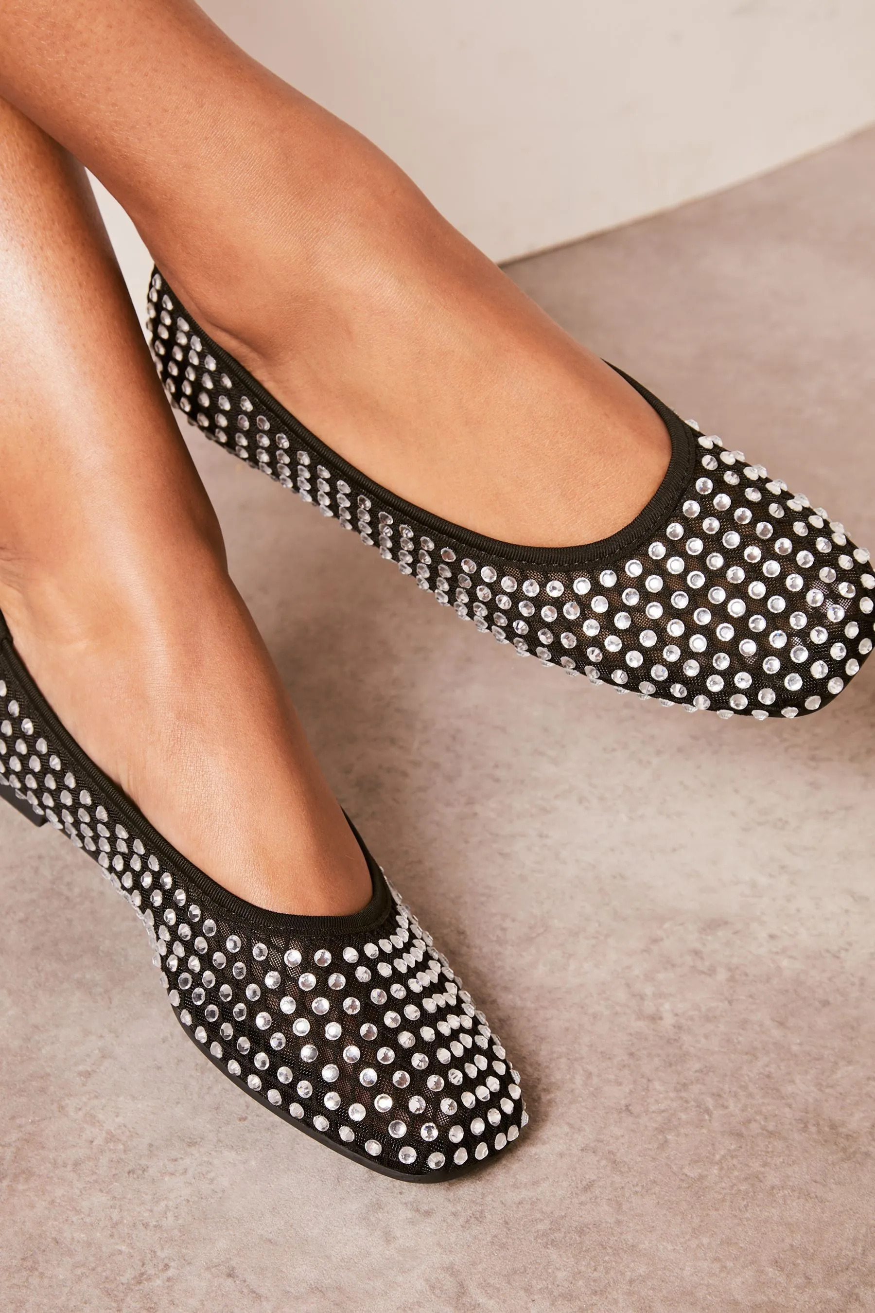 Lipsy - Ballerine piatte in rete con strass