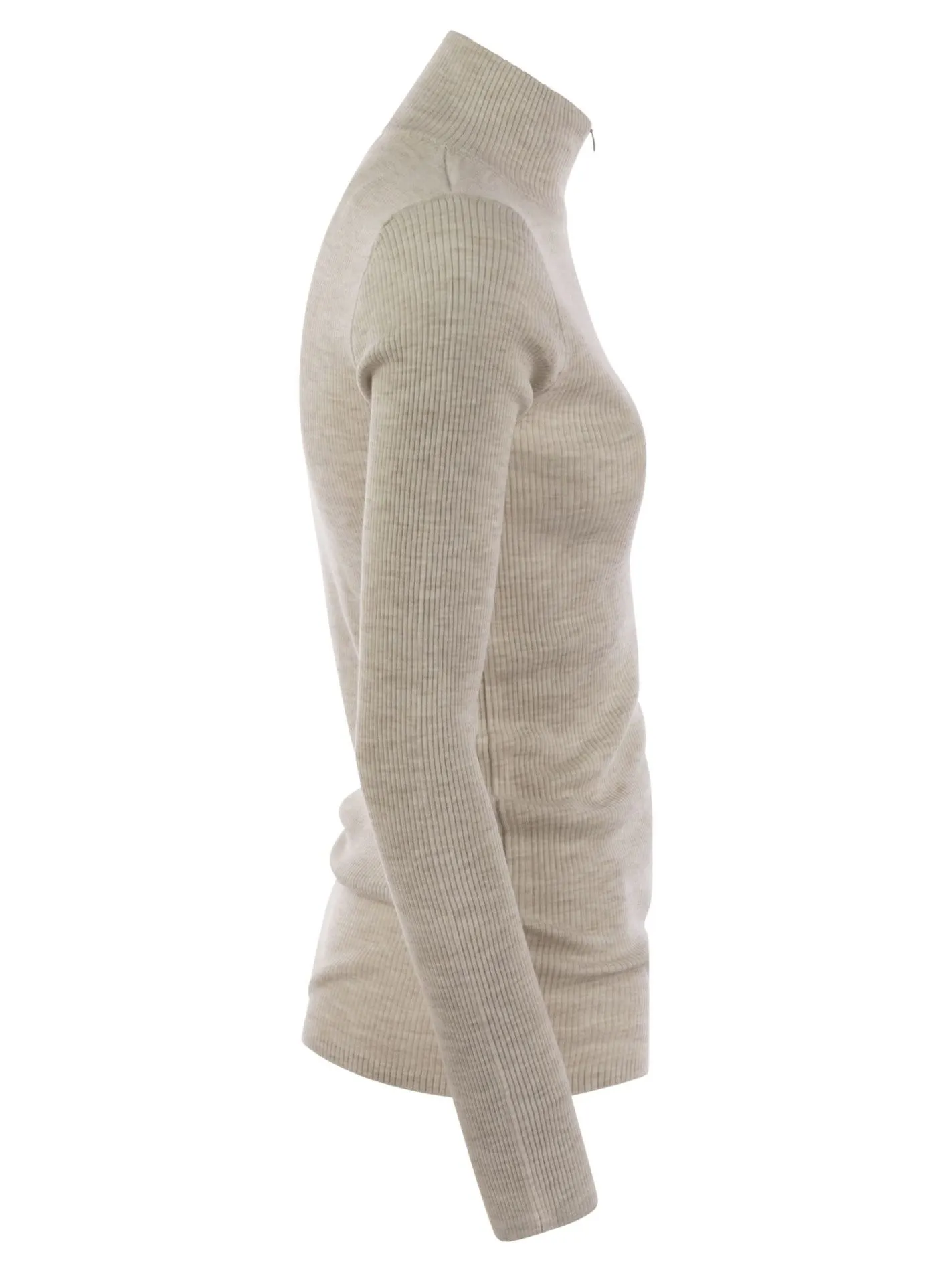 Maglia leggera in lana vergine e cashmere a coste con Precious Half Zip