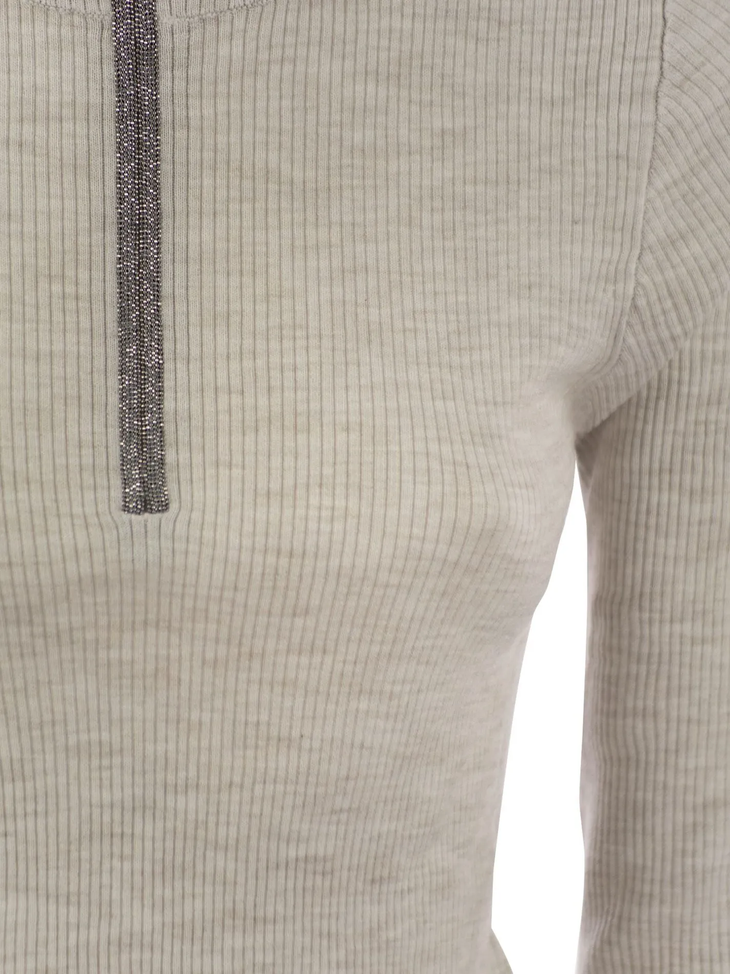 Maglia leggera in lana vergine e cashmere a coste con Precious Half Zip