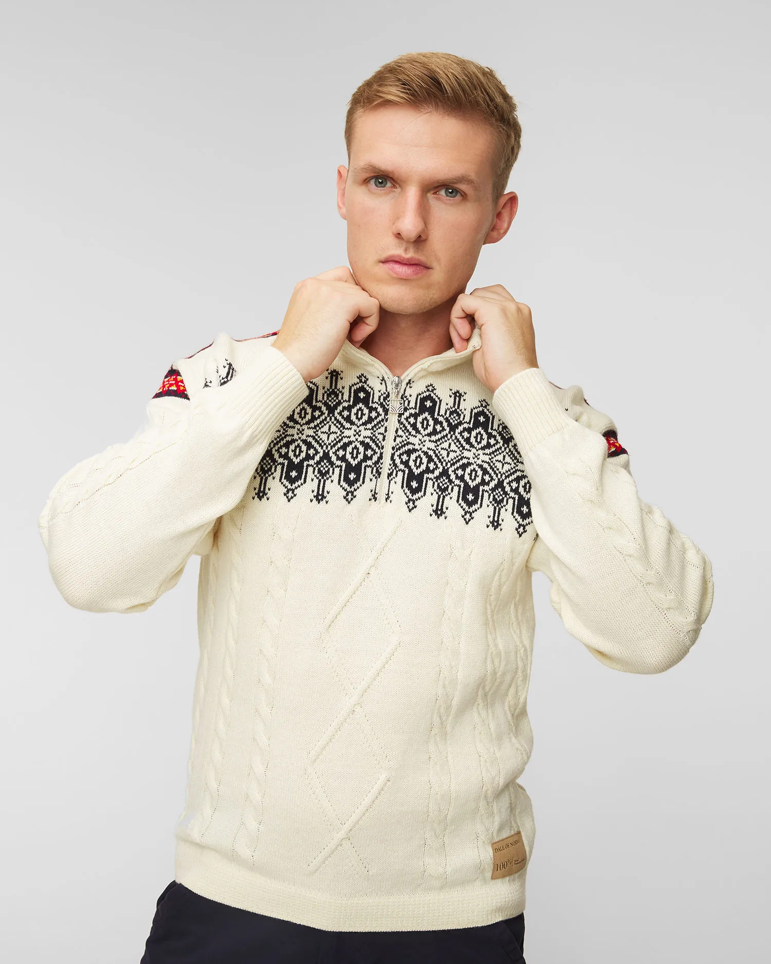 Maglione di lana DALE OF NORWAY ASPOY 95471-offwhitenavymustardrasberry