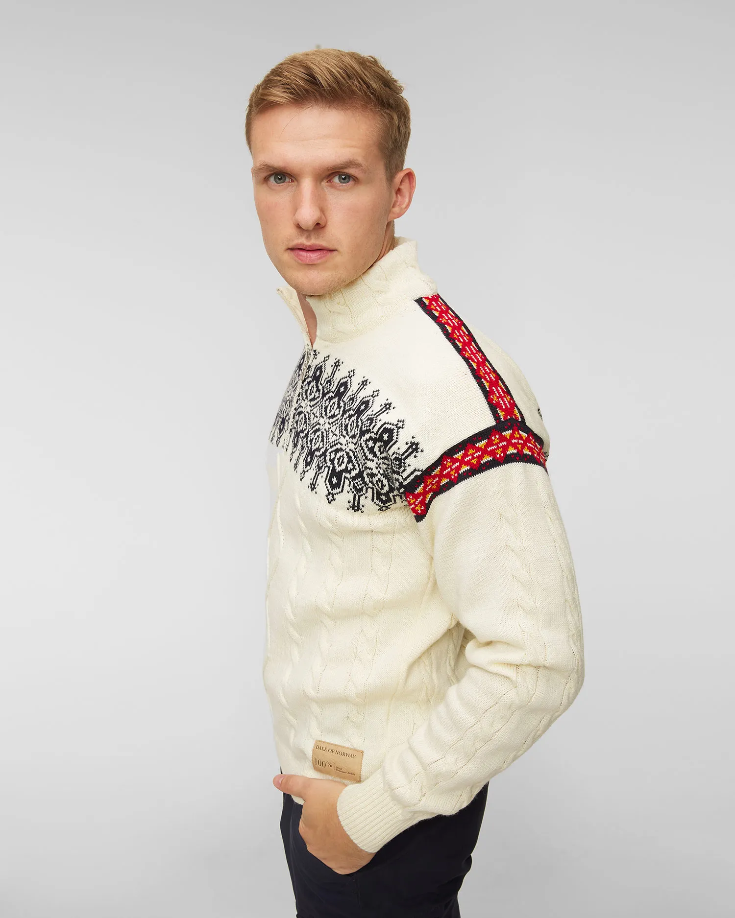 Maglione di lana DALE OF NORWAY ASPOY 95471-offwhitenavymustardrasberry