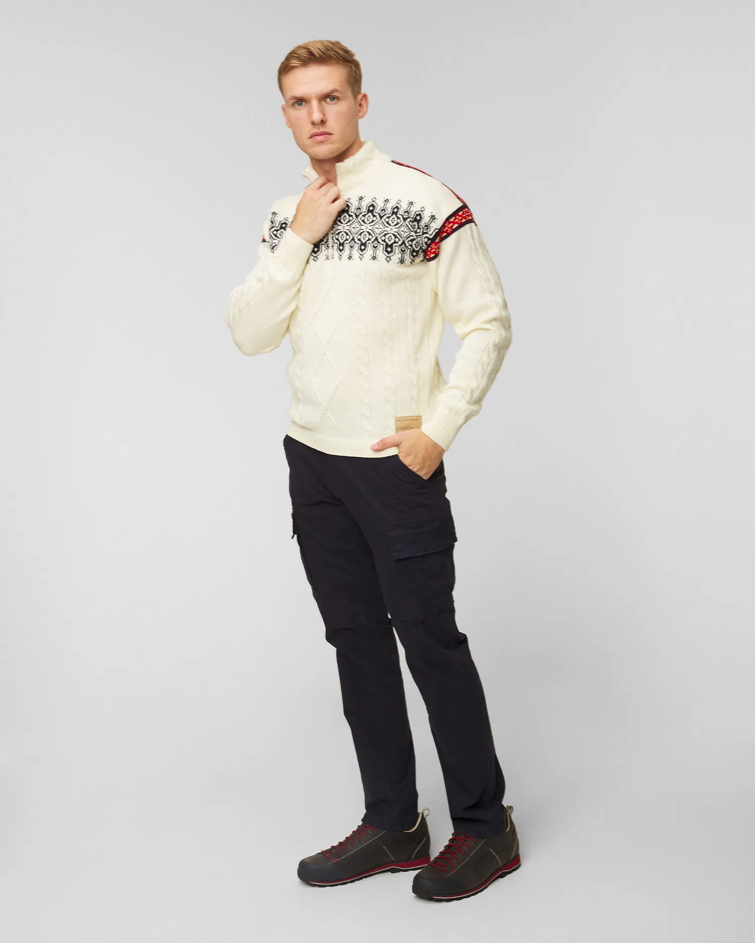 Maglione di lana DALE OF NORWAY ASPOY 95471-offwhitenavymustardrasberry