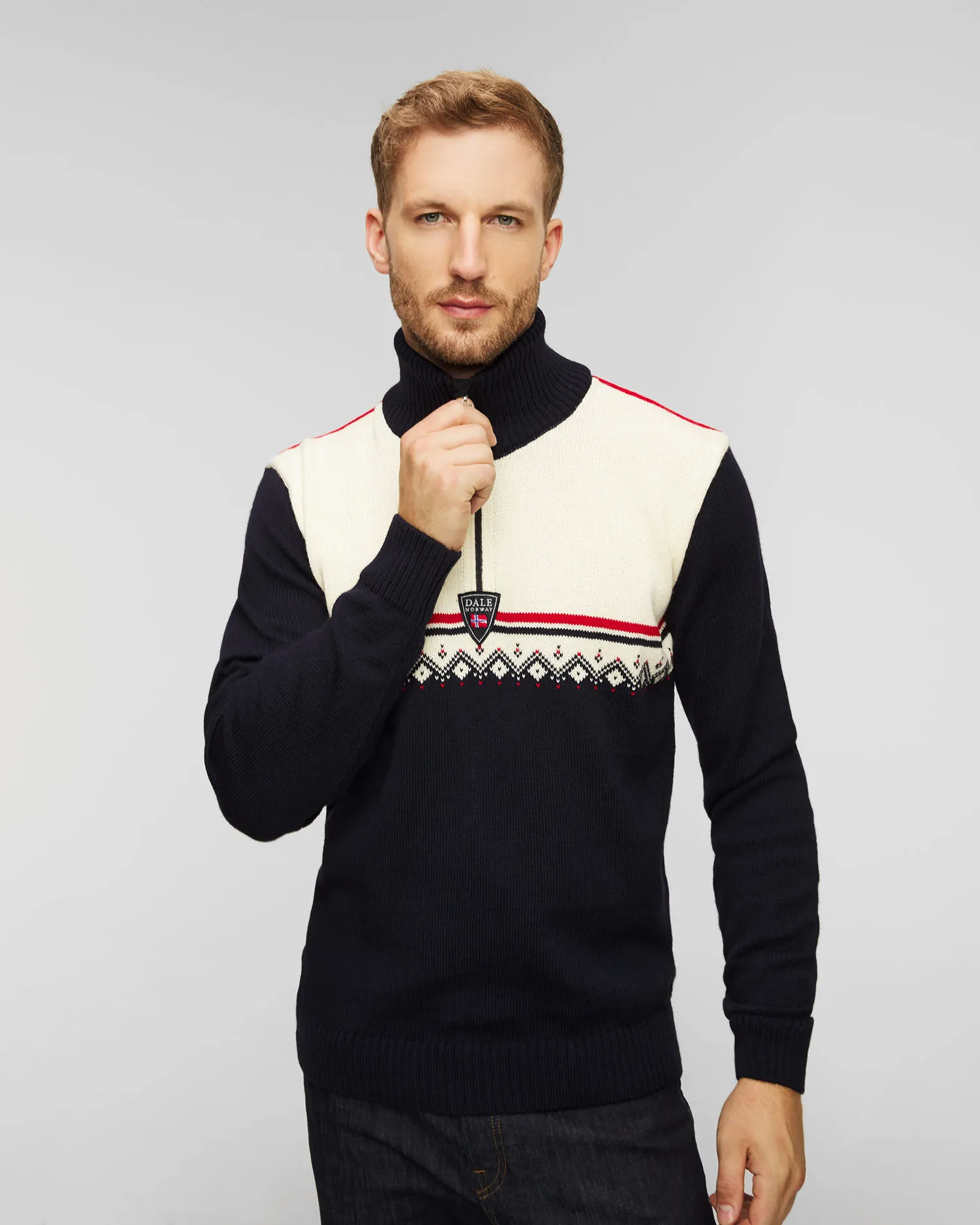 Maglione di lana DALE OF NORWAY LAHTI 95031-navyoffwhiteraspberry