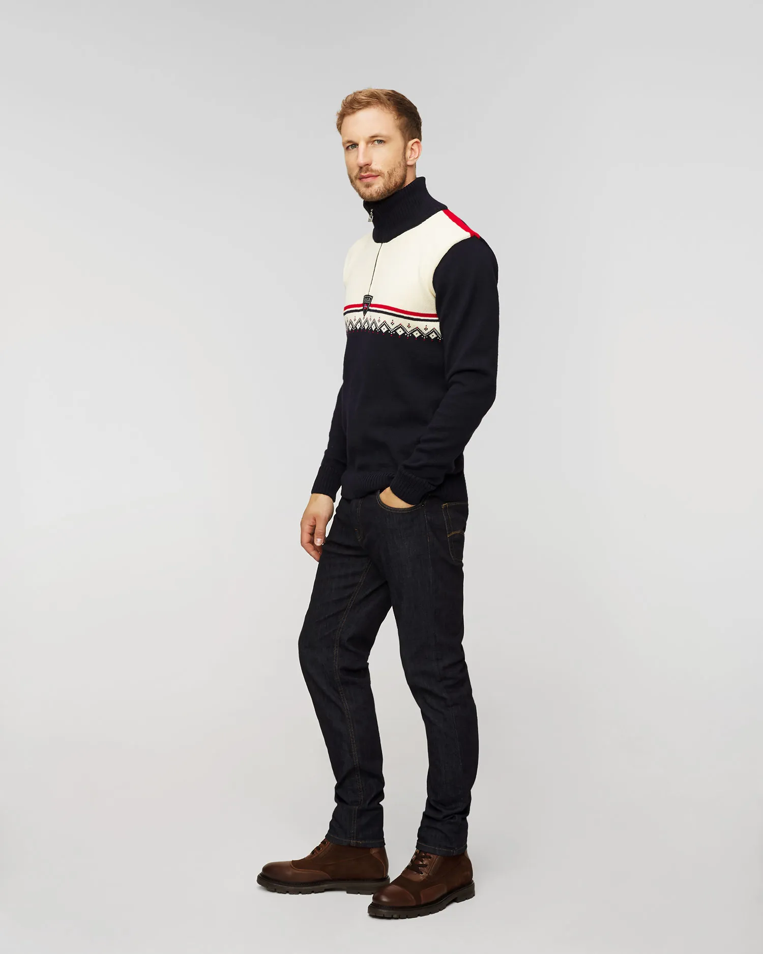 Maglione di lana DALE OF NORWAY LAHTI 95031-navyoffwhiteraspberry