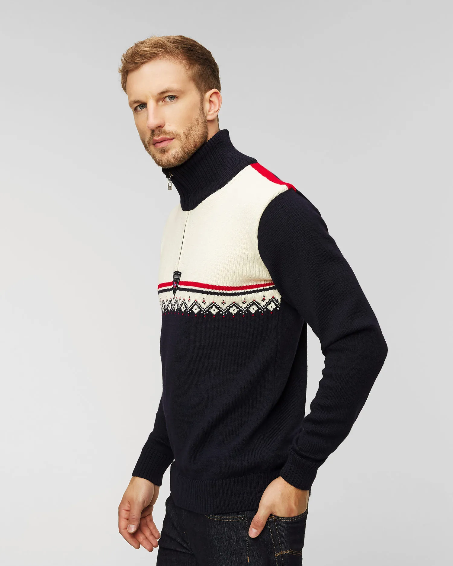 Maglione di lana DALE OF NORWAY LAHTI 95031-navyoffwhiteraspberry