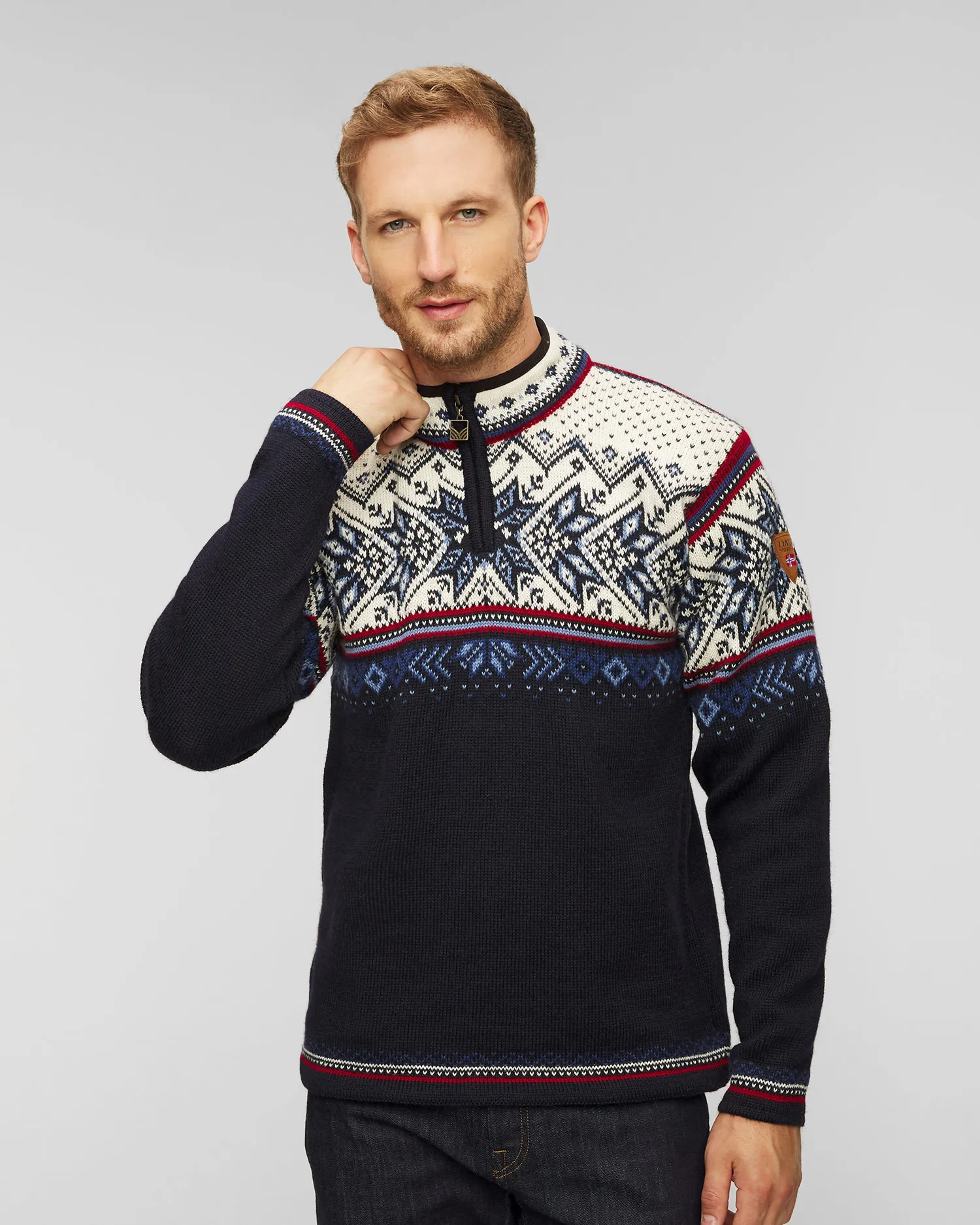 Maglione di lana DALE OF NORWAY VAIL 90331-midnightnavyredroseoffwhite