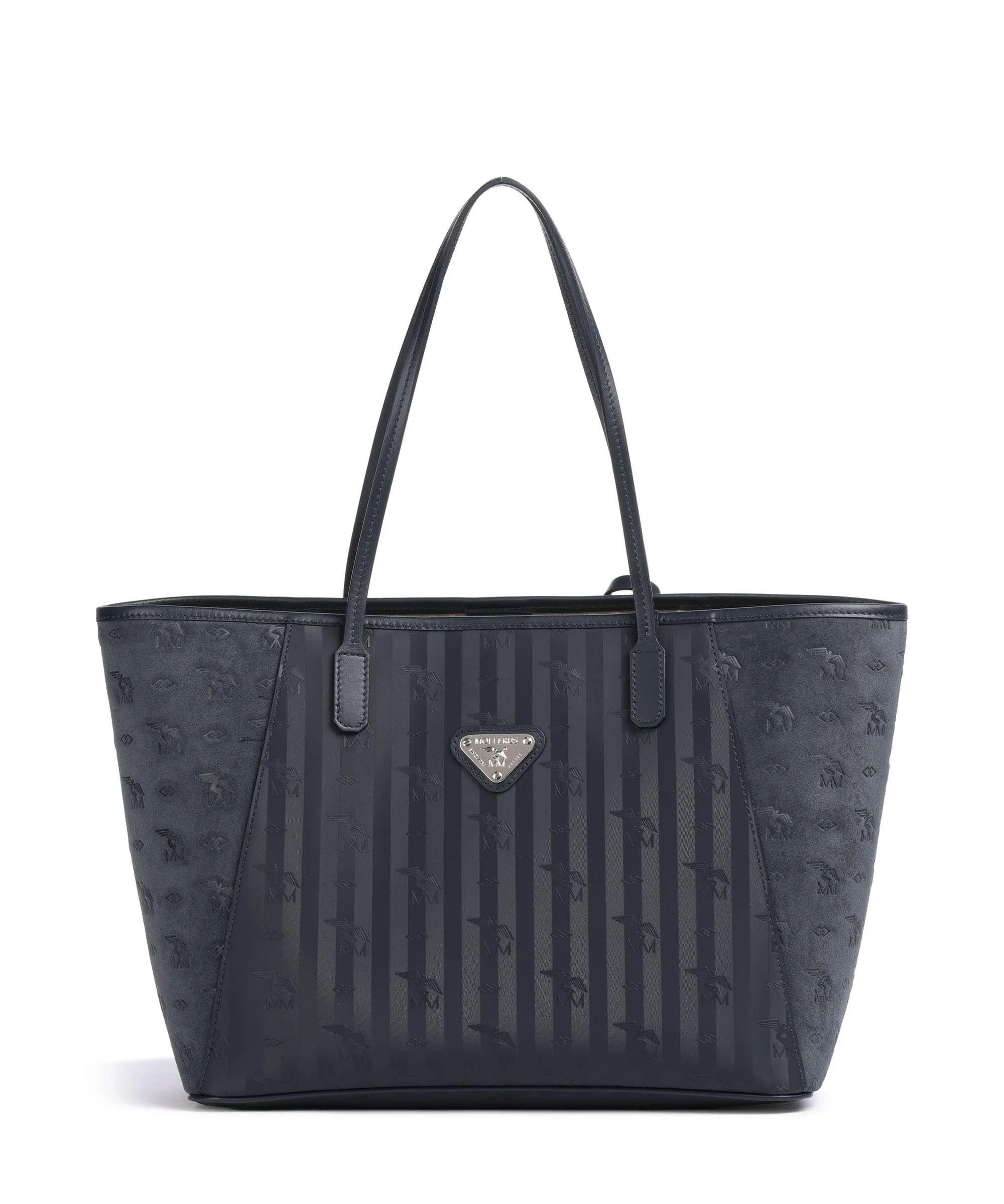  Maison Mollerus Vinour Vinerus Bern Borsa shopper pelle ruvida, tela blu scuro  