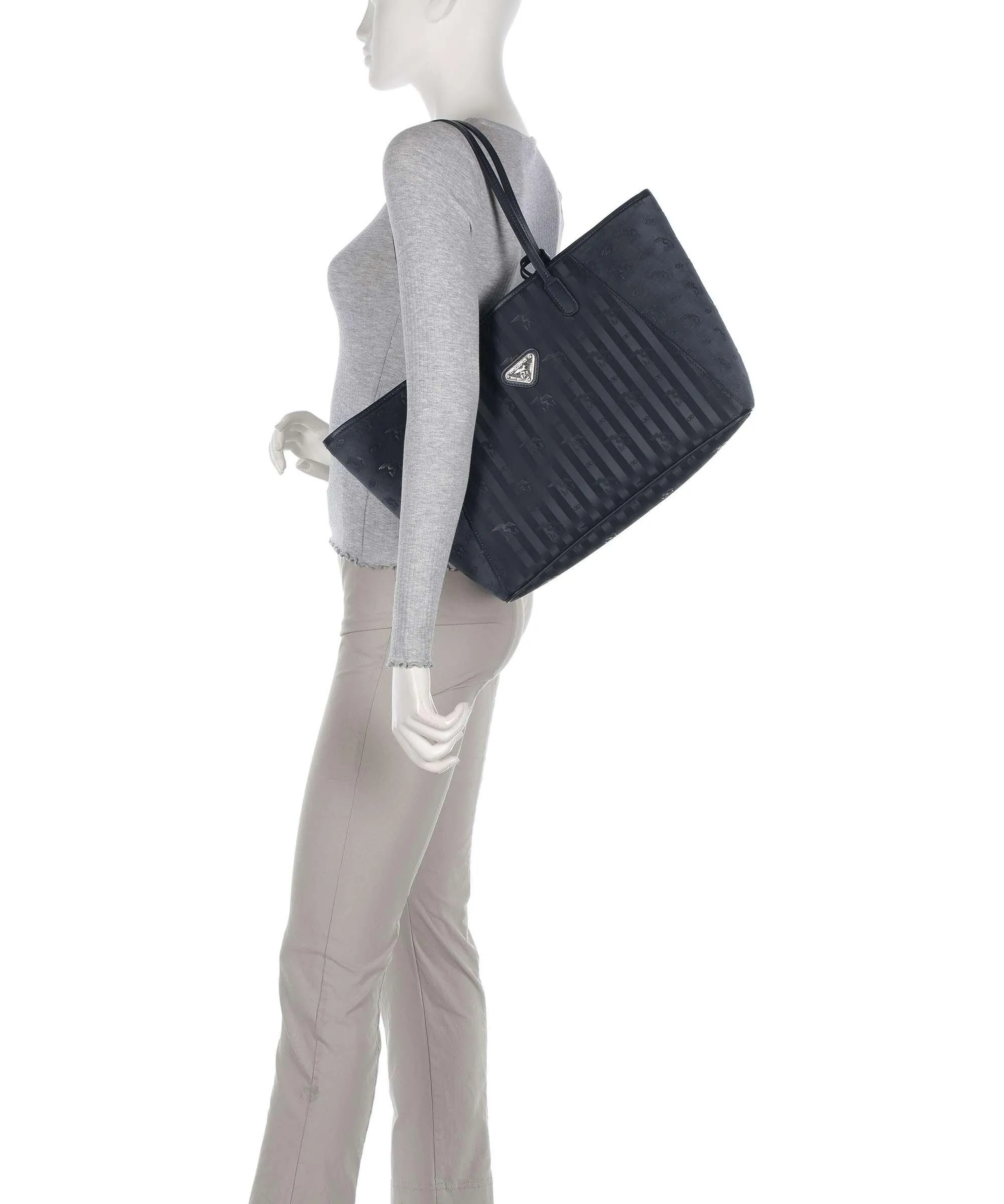  Maison Mollerus Vinour Vinerus Bern Borsa shopper pelle ruvida, tela blu scuro  