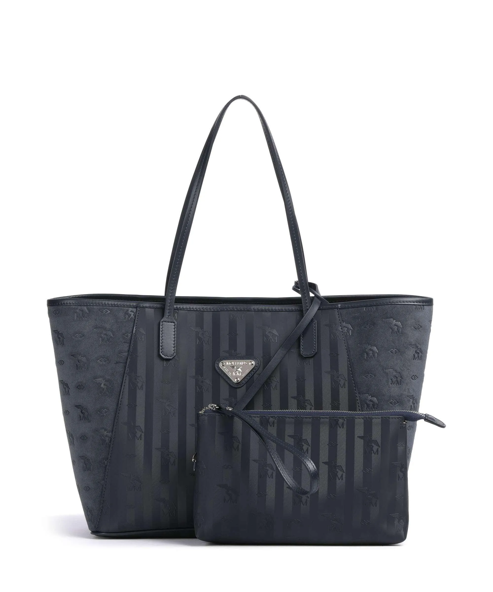  Maison Mollerus Vinour Vinerus Bern Borsa shopper pelle ruvida, tela blu scuro  