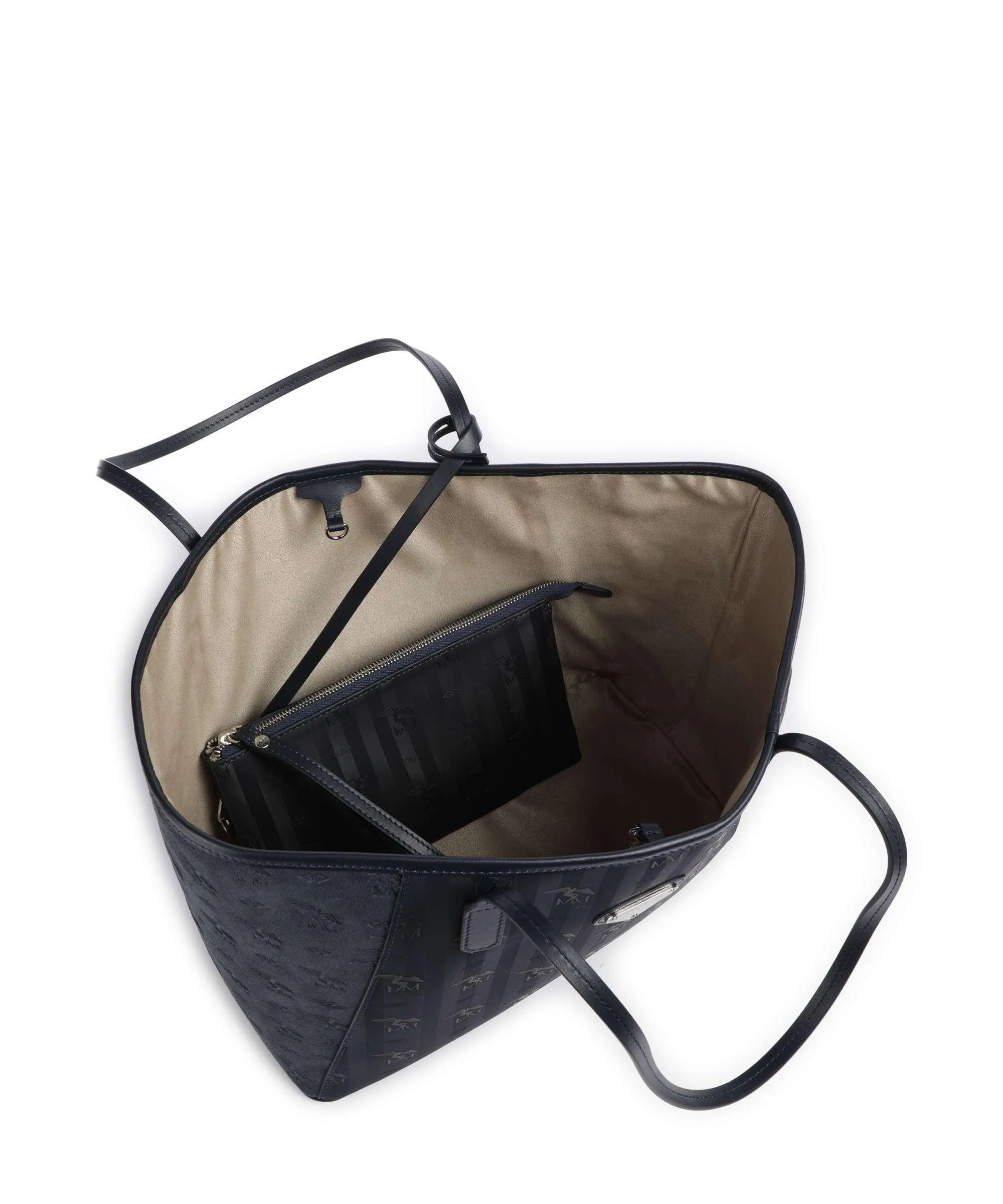  Maison Mollerus Vinour Vinerus Bern Borsa shopper pelle ruvida, tela blu scuro  