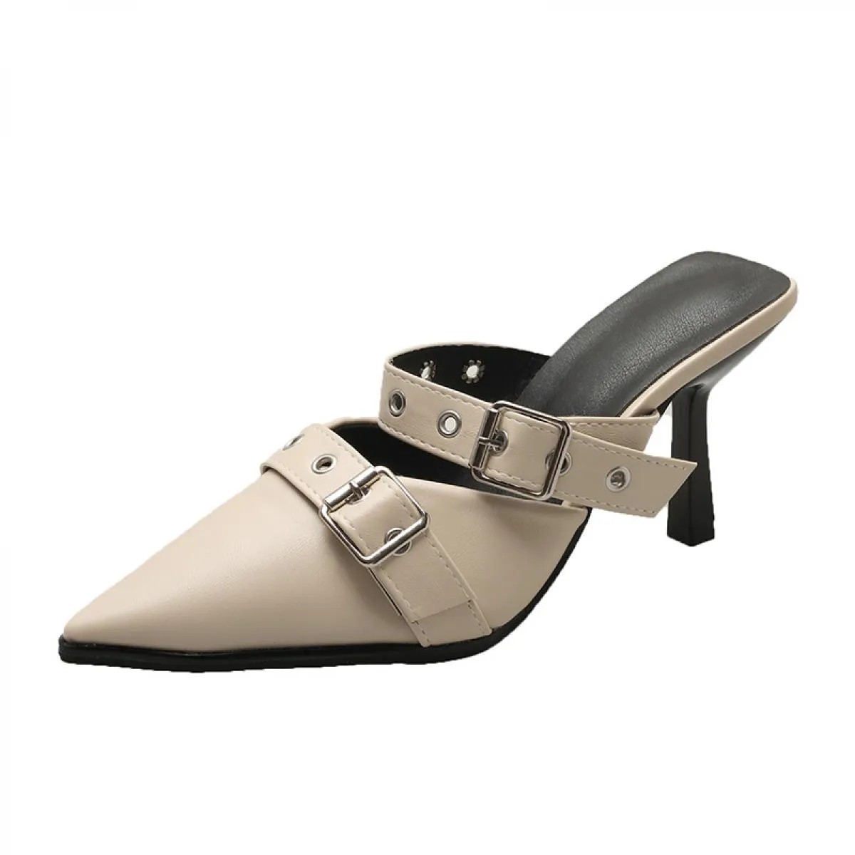 Nuova estate punk goth fibbia in metallo sandali con tacco alto donna punta a punta argento scarpe da festa sandalo con tacco so