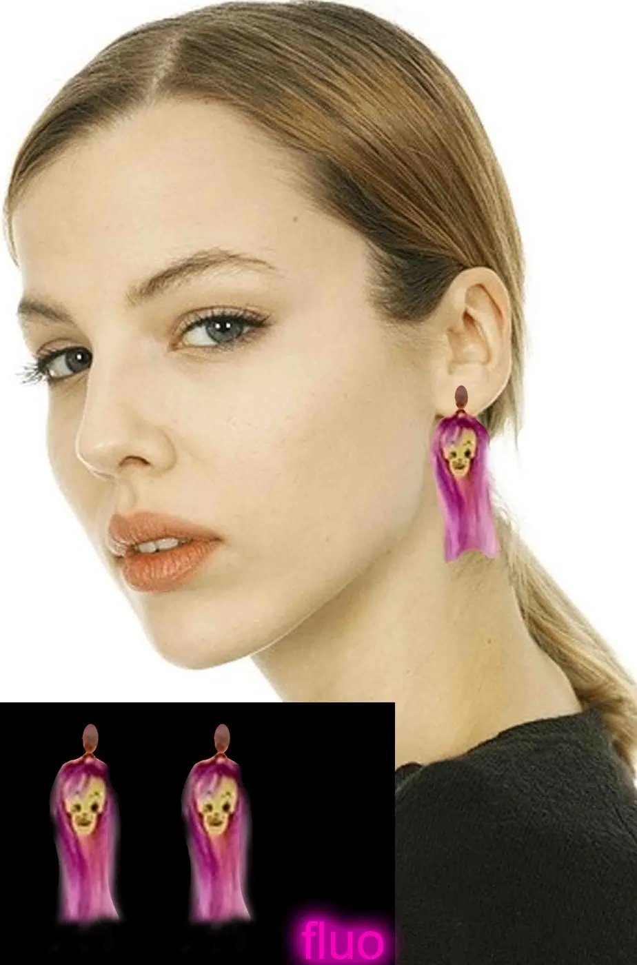 Orecchini Halloween horror con teschi fosforescenti viola con clip