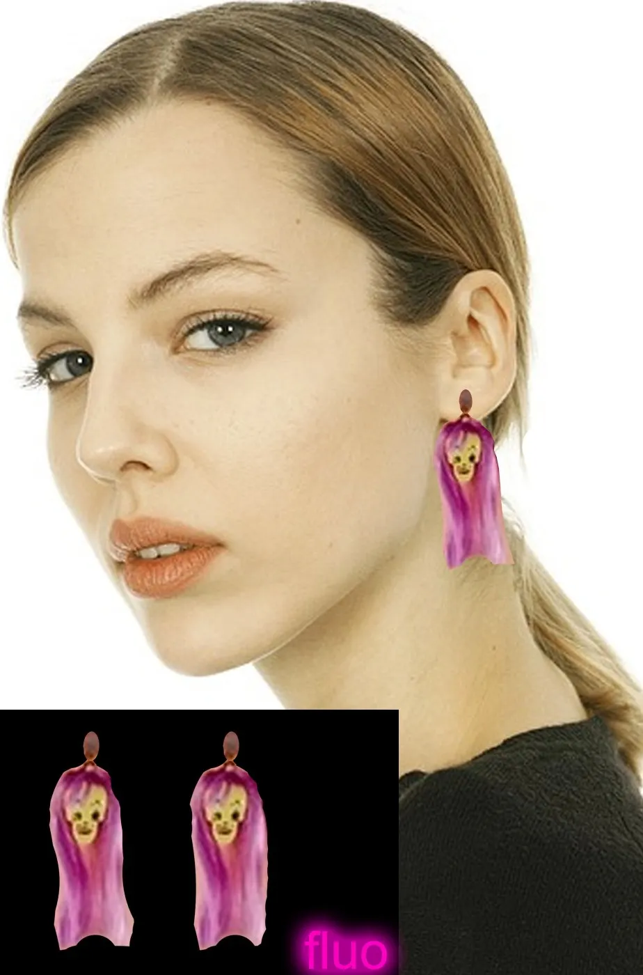 Orecchini Halloween horror con teschi fosforescenti viola con clip