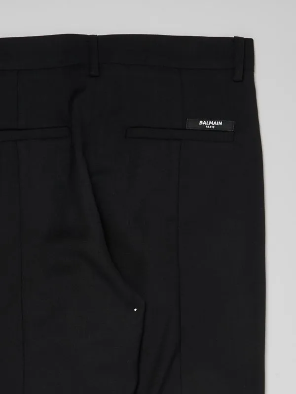Pantalone bambina Balmain in cashmere stretch con bottone argento Nero