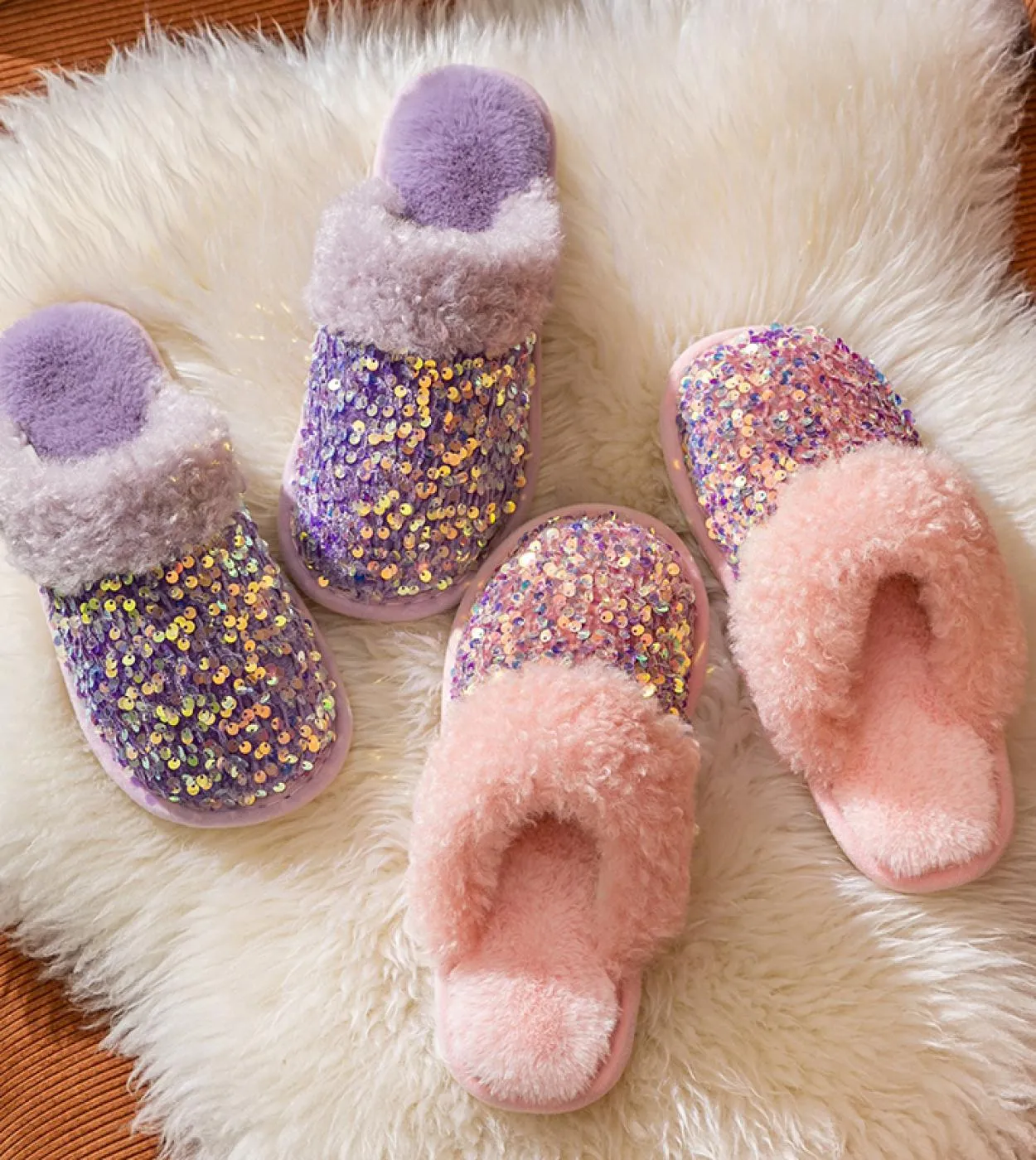 Pantofole invernali per la casa Diamond Bling Pantofole invernali per la casa Pantofole in pelliccia da donna