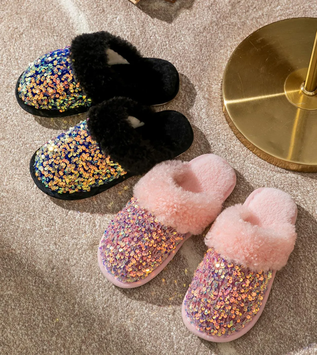Pantofole invernali per la casa Diamond Bling Pantofole invernali per la casa Pantofole in pelliccia da donna