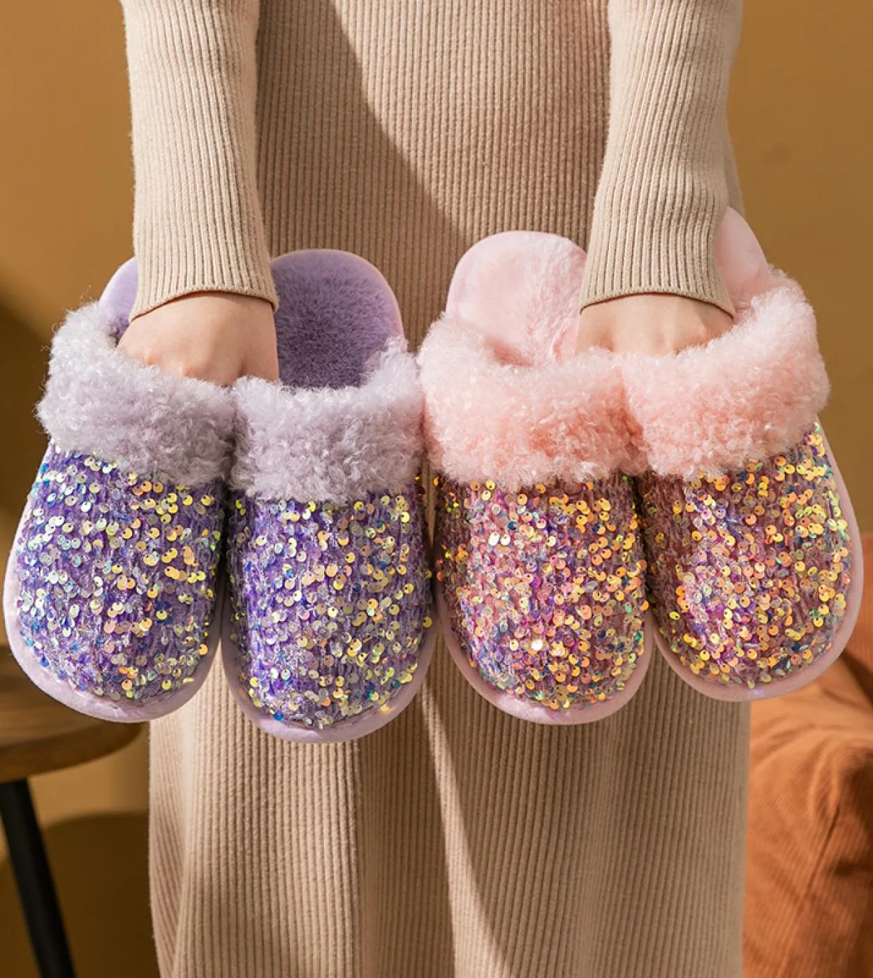 Pantofole invernali per la casa Diamond Bling Pantofole invernali per la casa Pantofole in pelliccia da donna