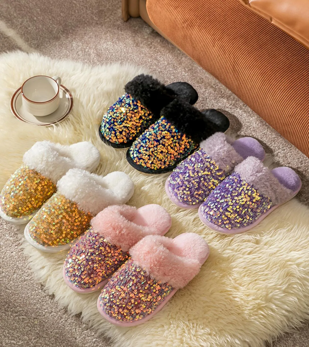 Pantofole invernali per la casa Diamond Bling Pantofole invernali per la casa Pantofole in pelliccia da donna